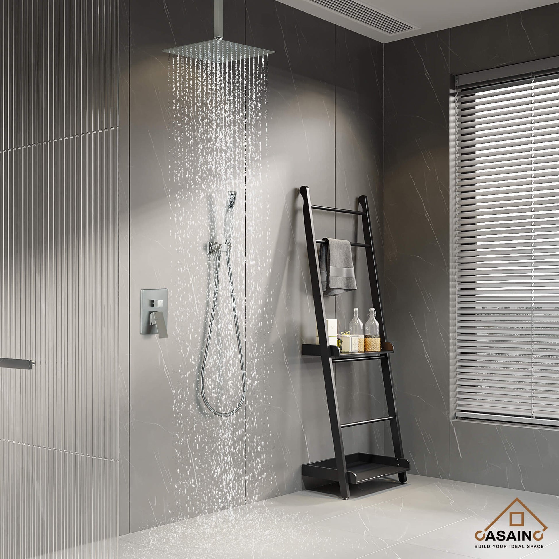 CASAINC 2-Function Shower System with Handheld Shower in Brushed Nickel/Matte Black