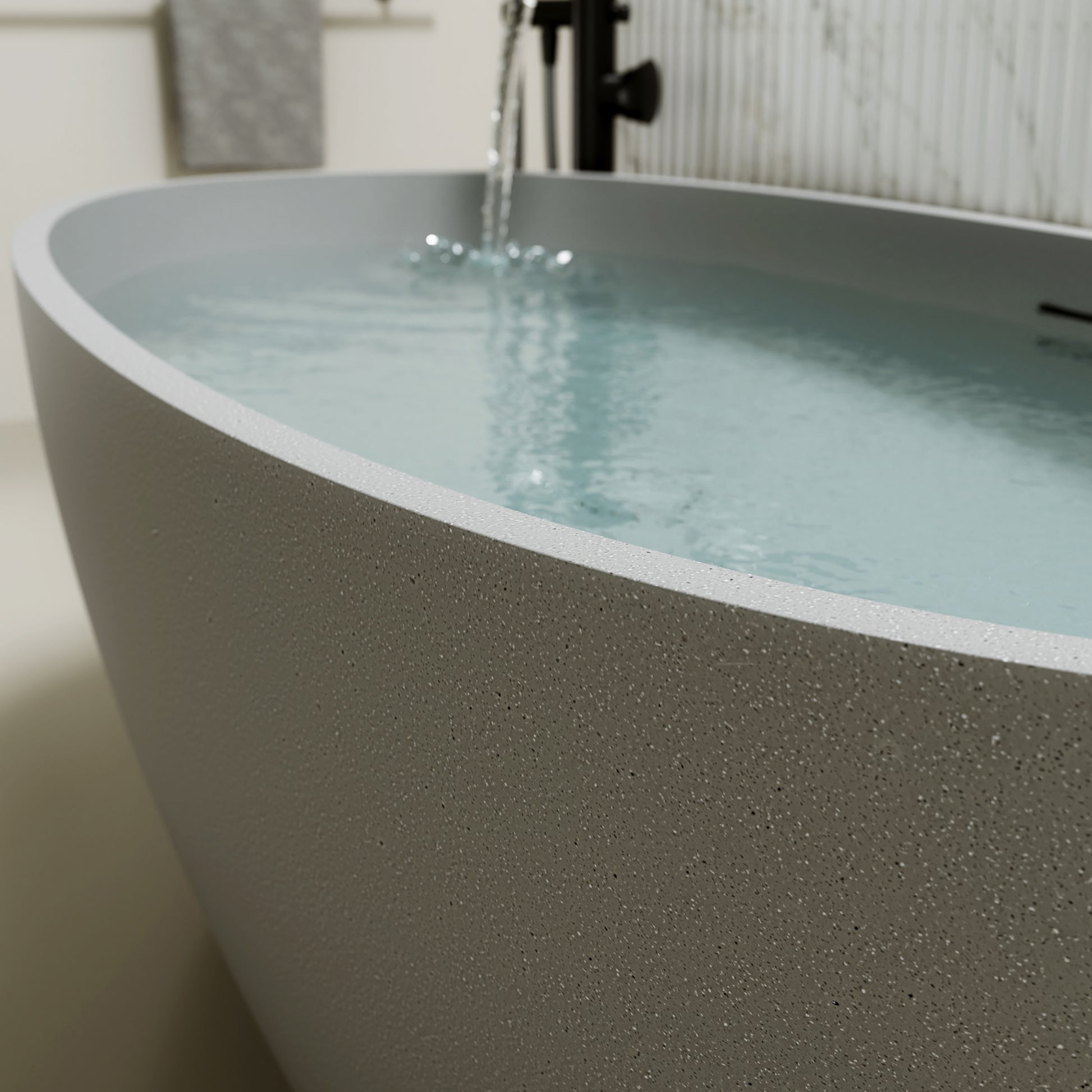 55"/59"/63"/67"/71" Contemporary Grey Stone Resin Soaking Tub with Oval Design and Center Overflow