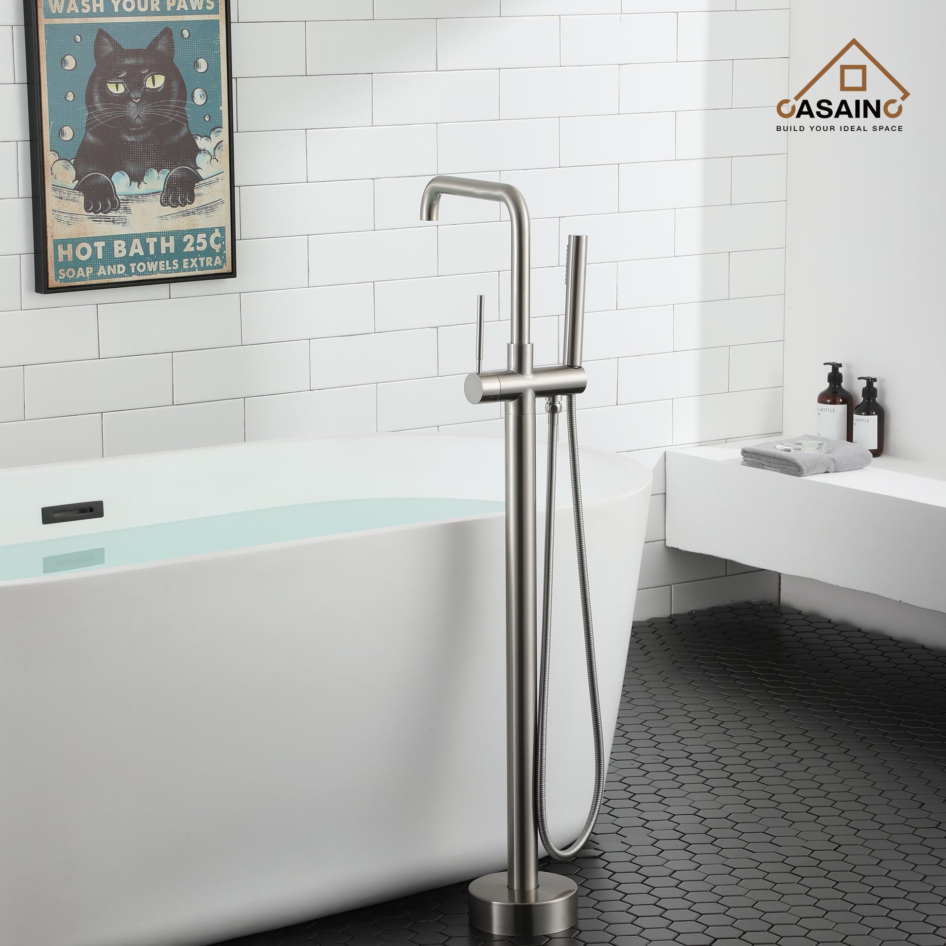 CASAINC Freestanding Bathroom Bathtub Faucet with Hand Shower