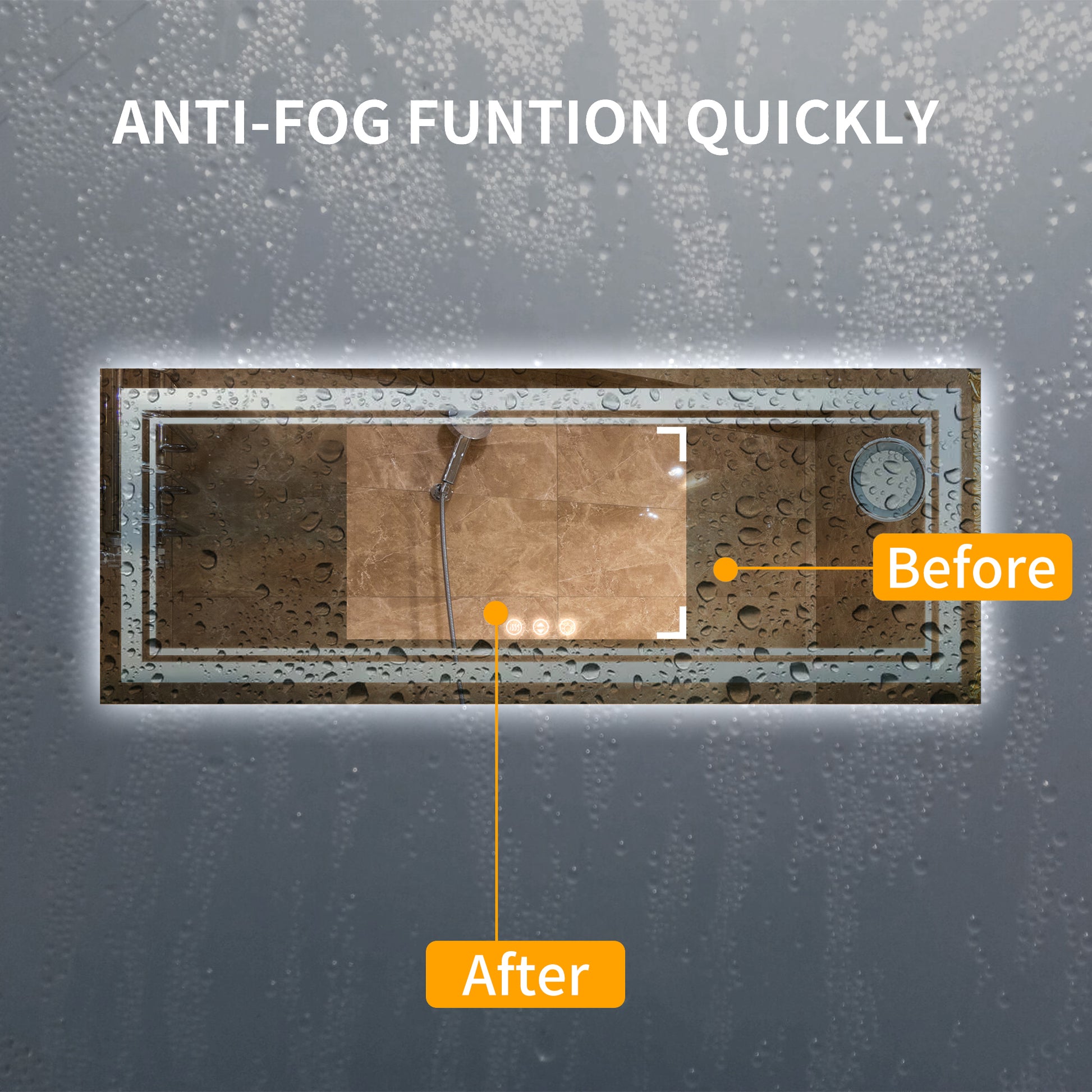Rectangular Frameless LED Bathroom Mirror with Anti-Fog & Adjustable Color