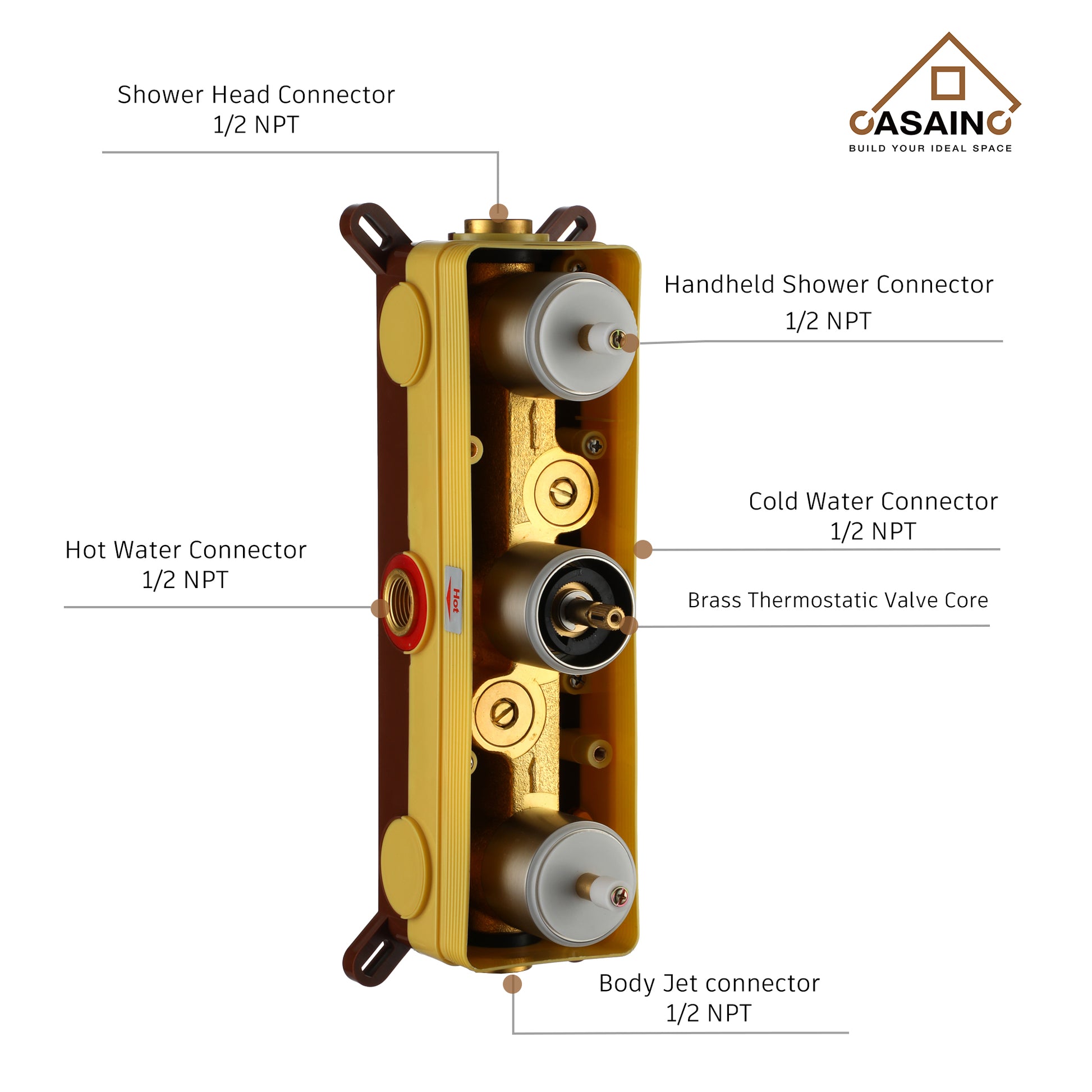 12" Thermostatic Complete Shower System with Rough-in Valve & 6 Body Jets