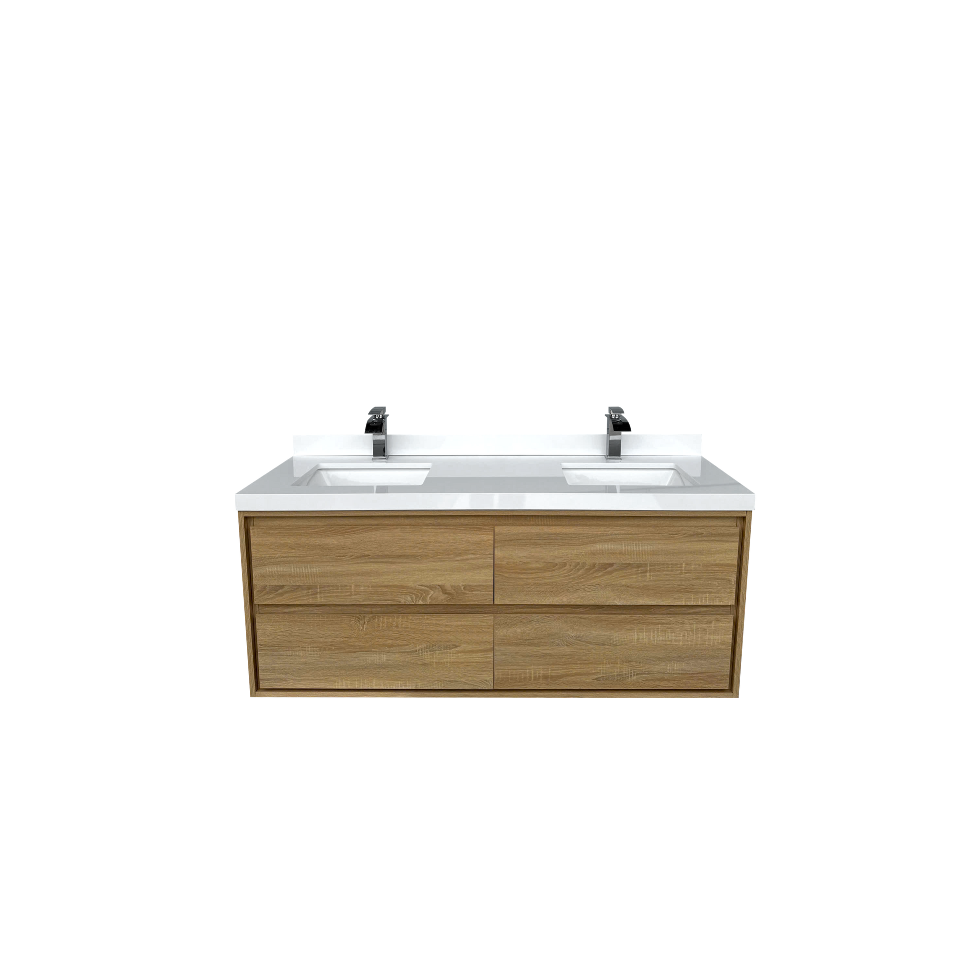 60" Wall-mount Double Sink Bathroom Vanity with Marble Top