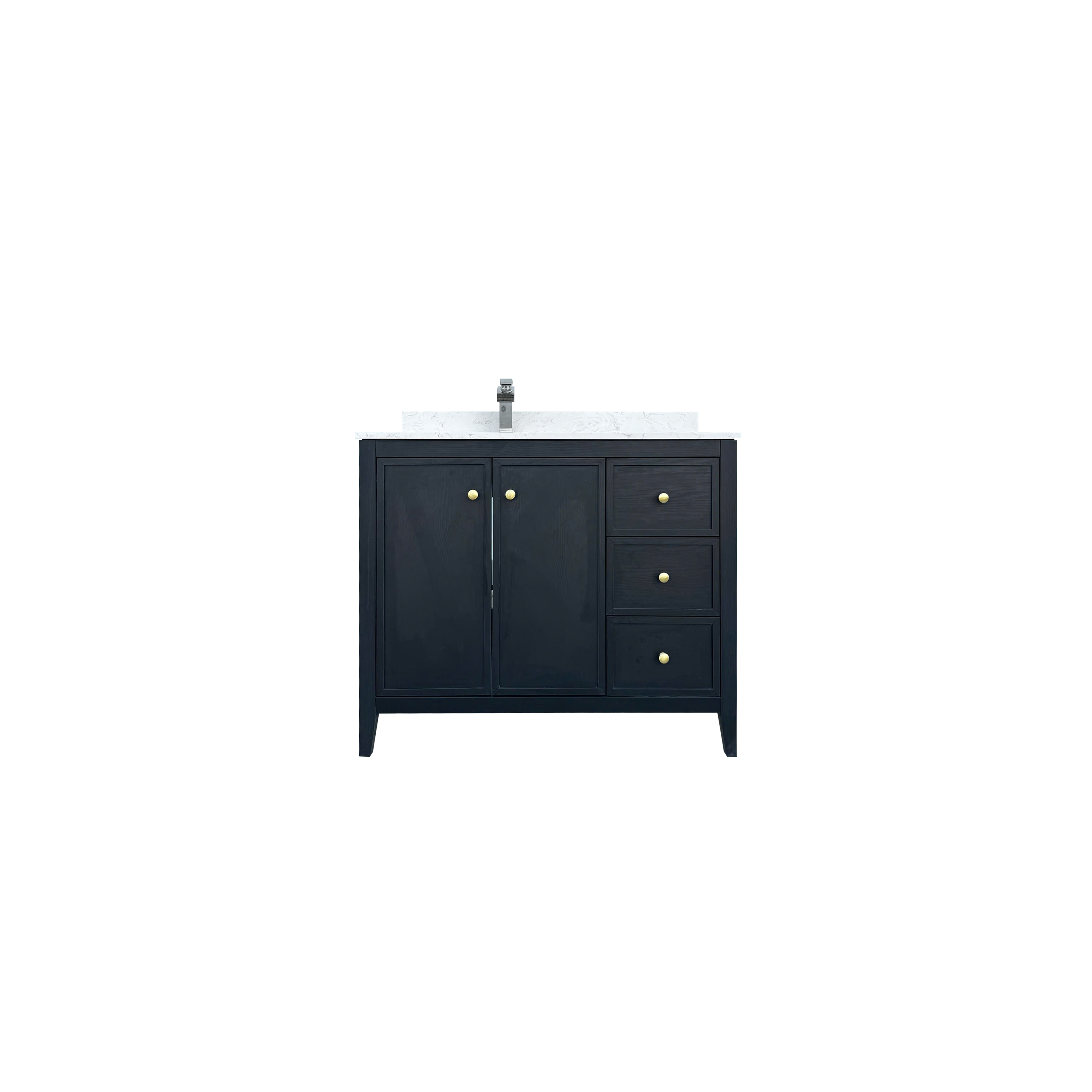 42" Matte Black Bathroom Vanity with Single Sink & Marble Top
