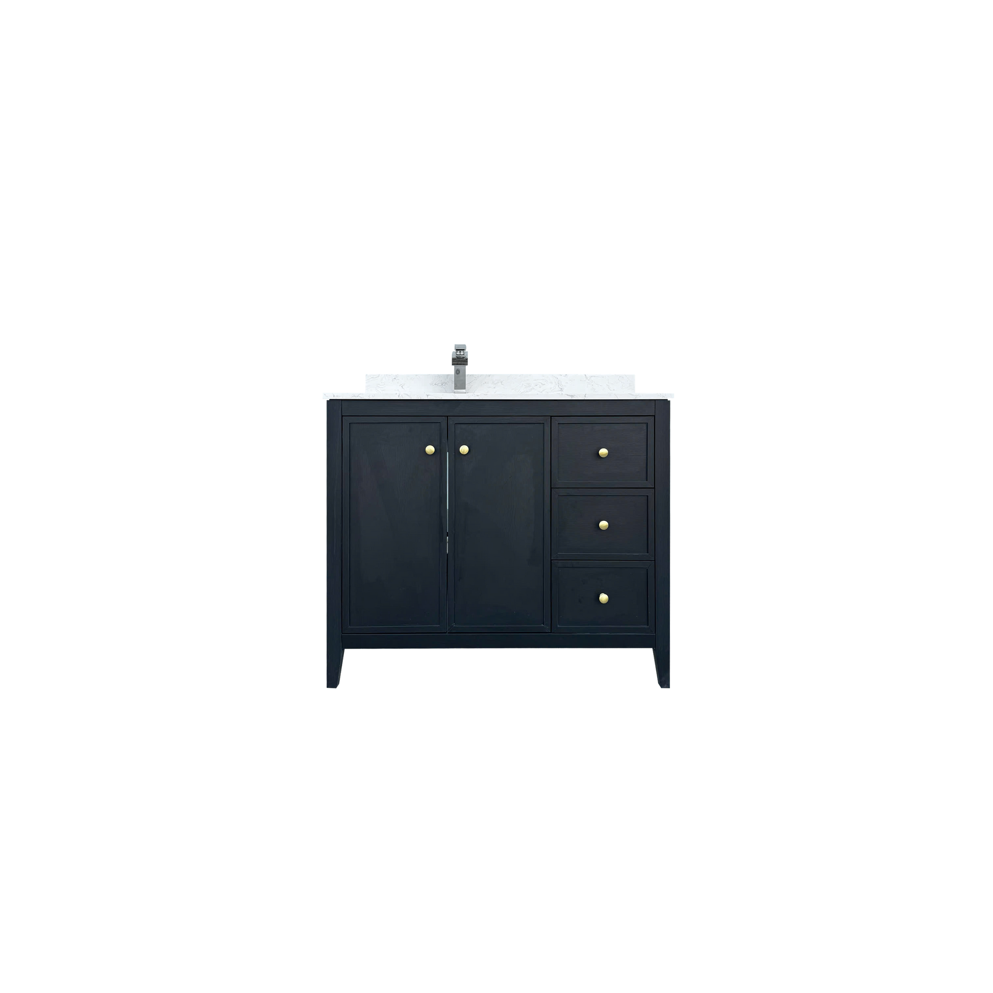 42" Matte Black Bathroom Vanity with Single Sink & Marble Top