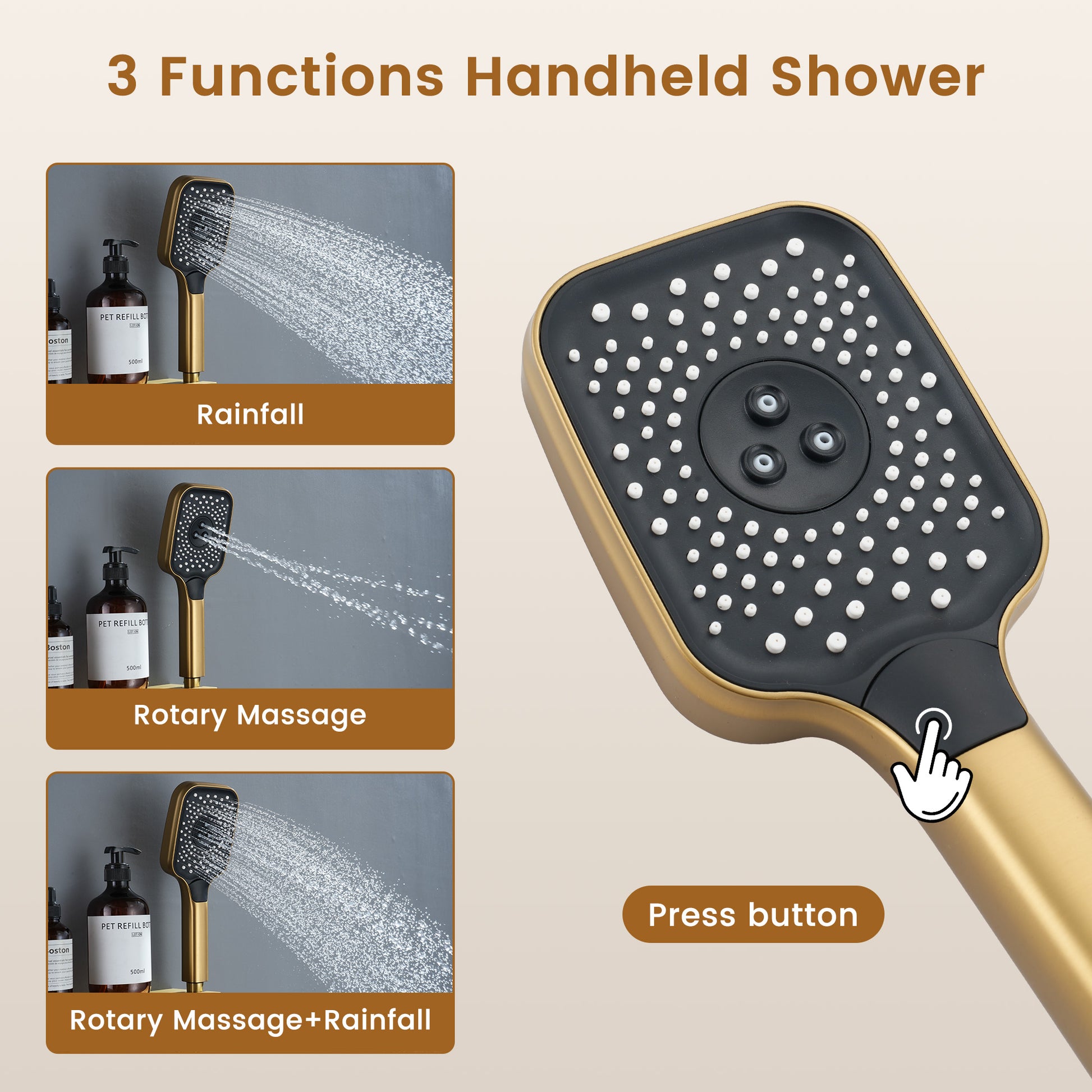 Ceiling Mount 3 Function Thermostatic Shower System with Rainfall Massage Jets