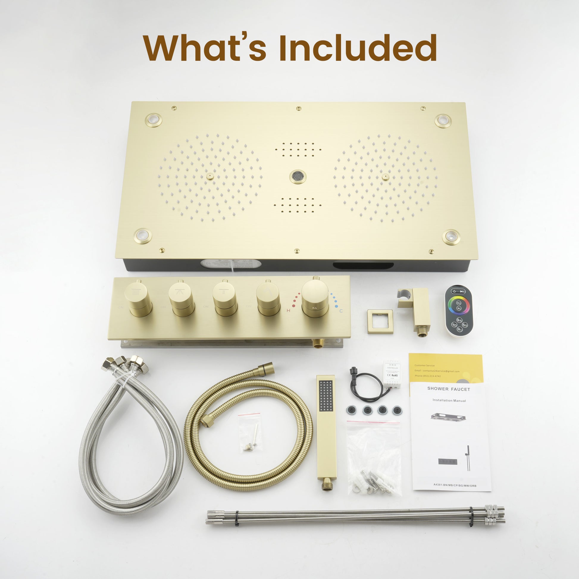 28*15 inch 4-Function Thermostatic Shower System with LED Lights & Bluetooth