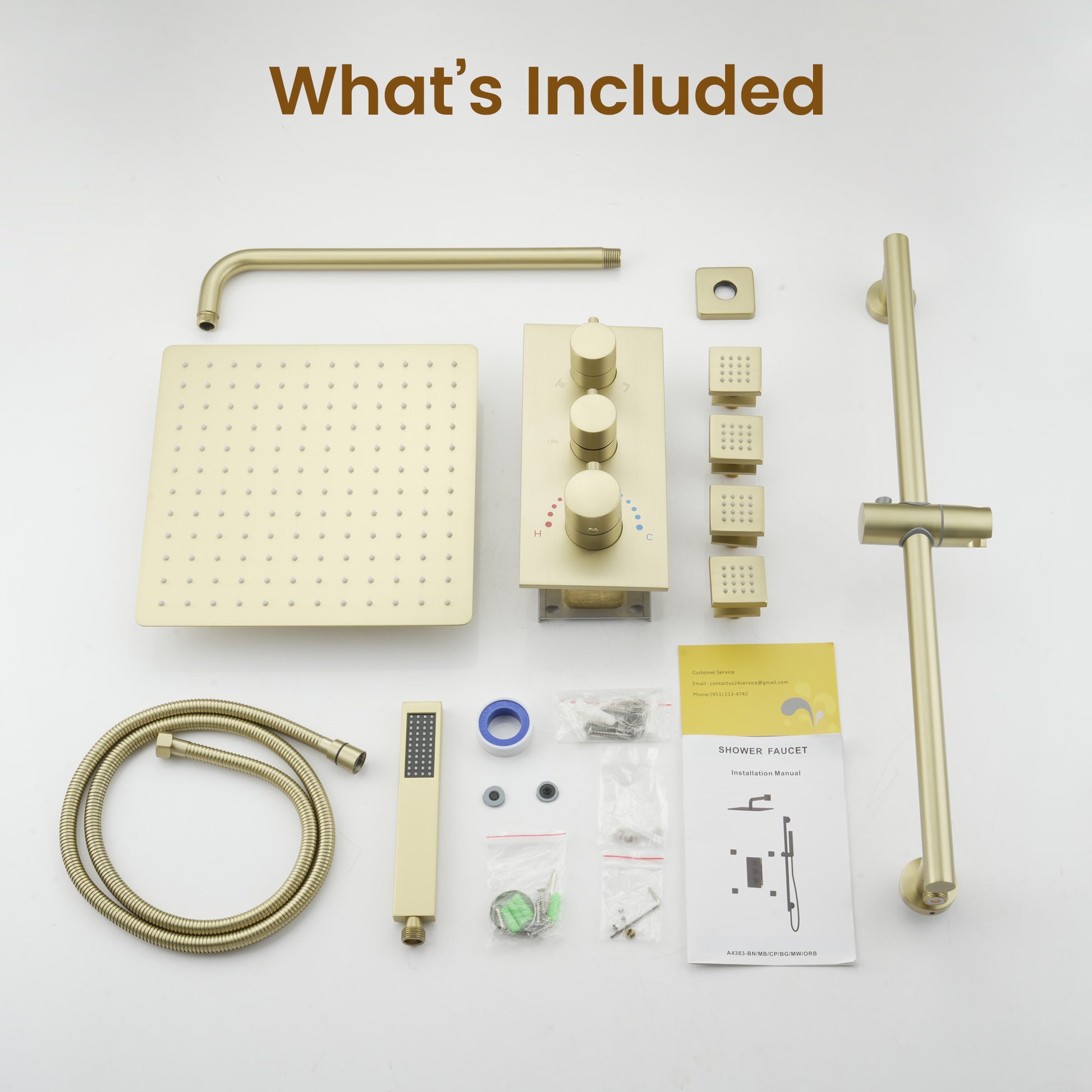 12-inch 3-Function Thermostatic Rain Shower System with Body Jets & Slide Bar