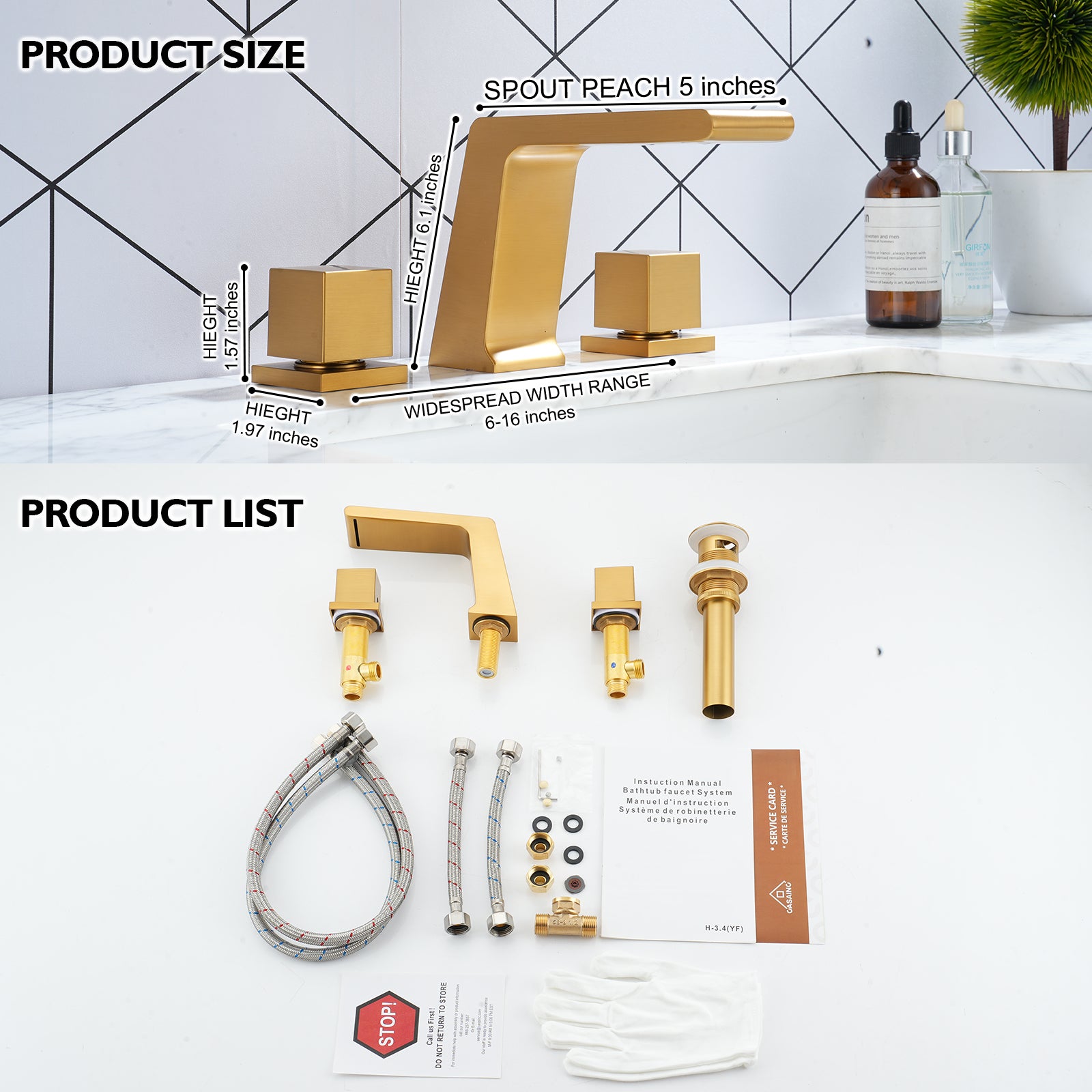 3-Hole Deck-Mounted Waterfall Basin Faucet Bathroom Sink Faucet
