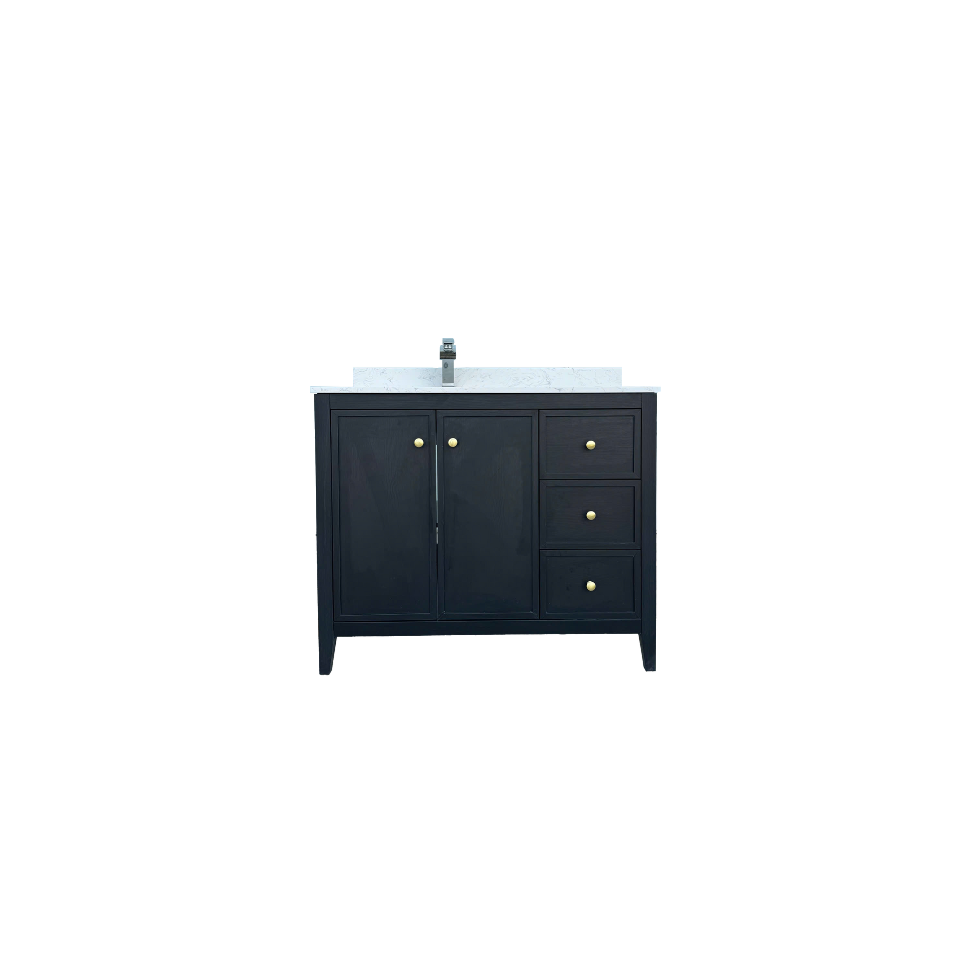 42" Matte Black Bathroom Vanity with Single Sink & Marble Top