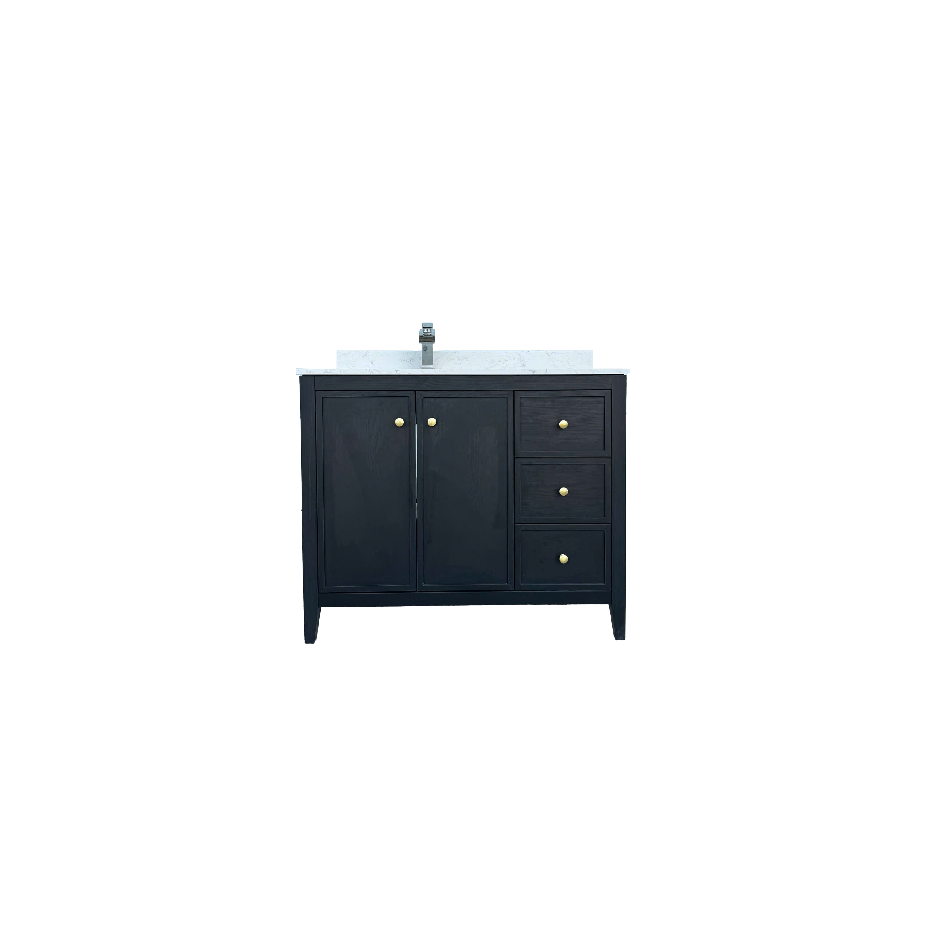 42" Matte Black Bathroom Vanity with Single Sink & Marble Top