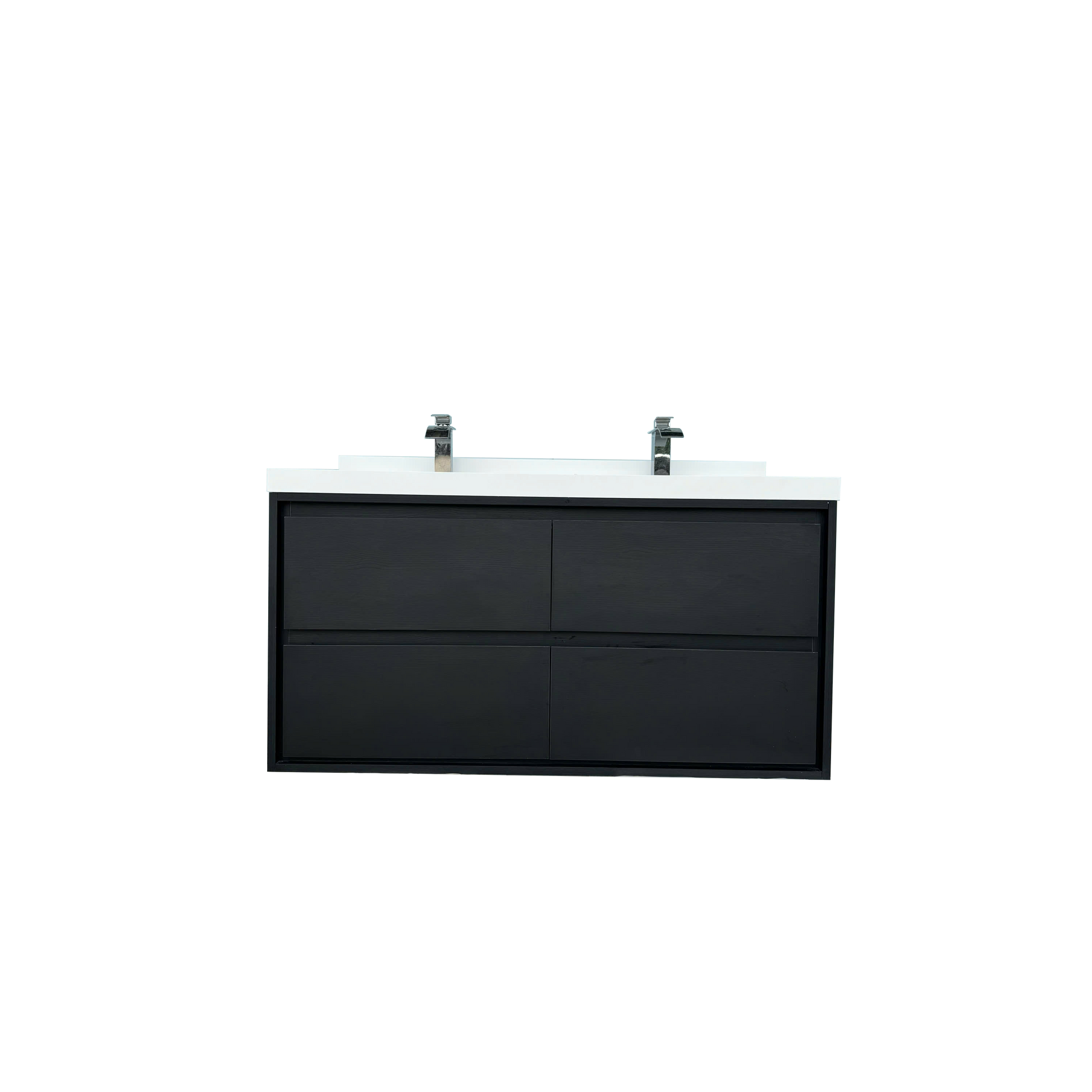 48" Matte Black Wall-mount Bathroom Vanity with Double Sink & Marble Top