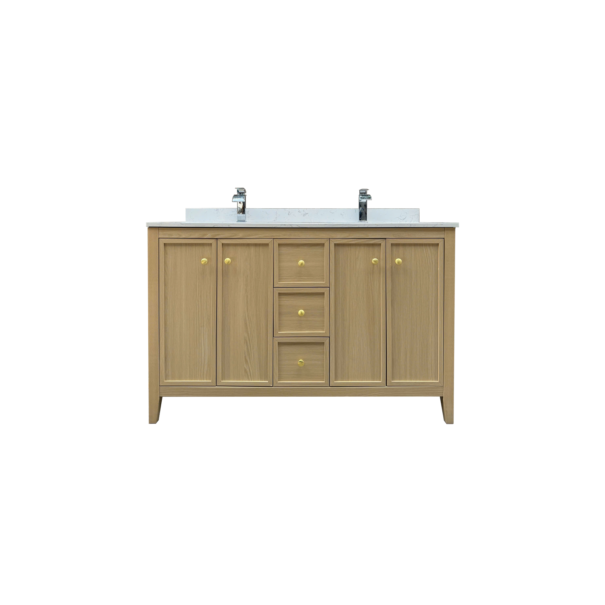 54" Light Oak Freestanding Bathroom Vanity with Double Sink & Marble Top