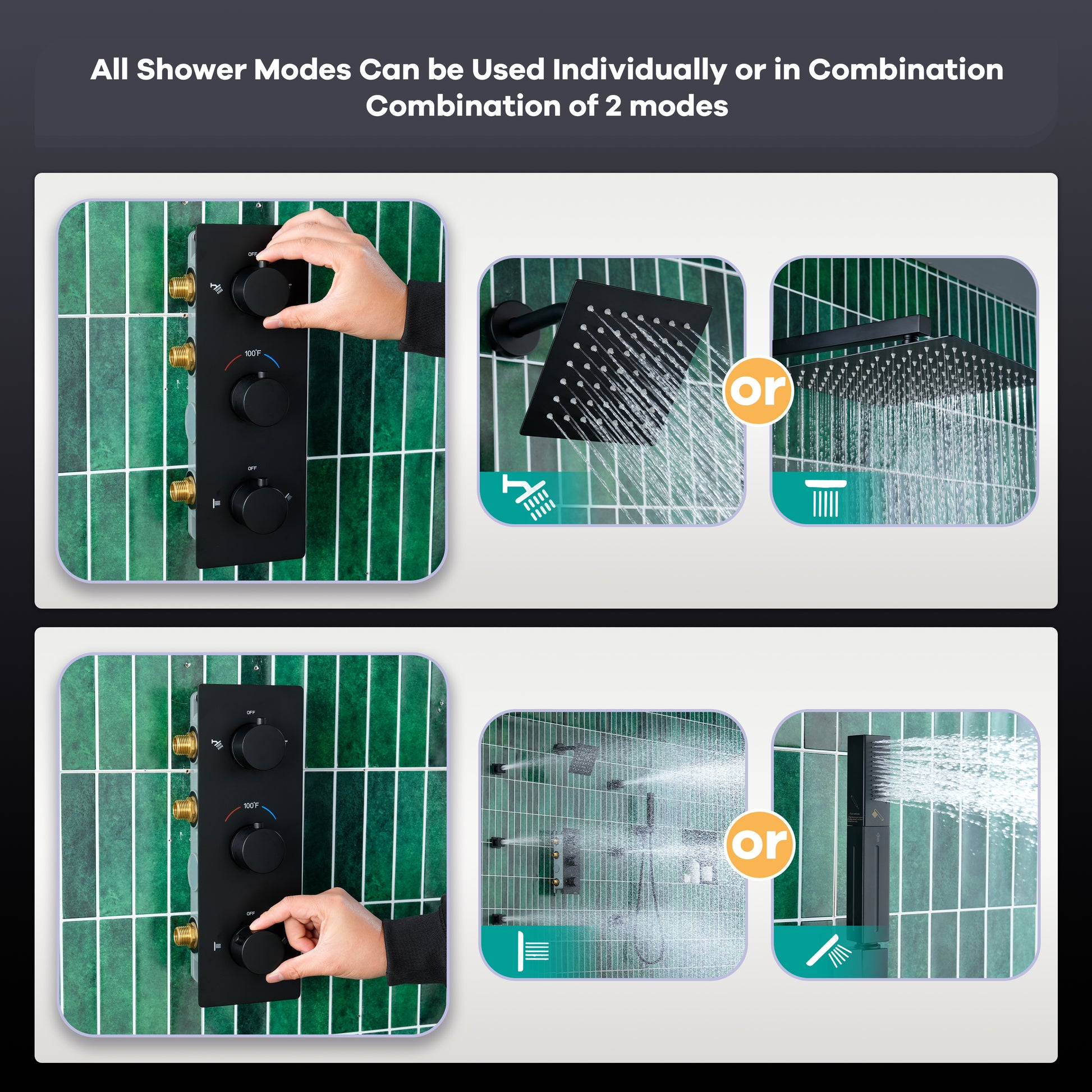 12-inch 4-Function Thermostatic Shower System with Handheld Shower