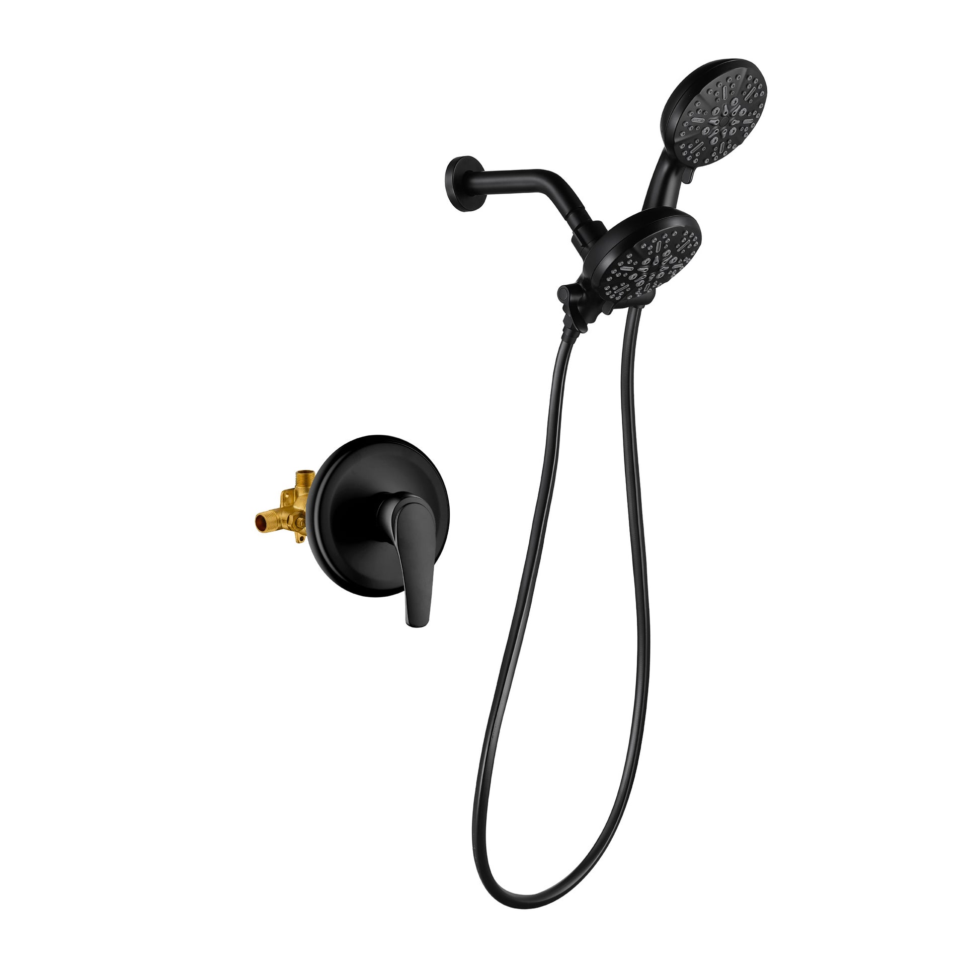 7-Function Dual Shower Head System with Handheld Shower and Pressure Balance Valve in Matte Black
