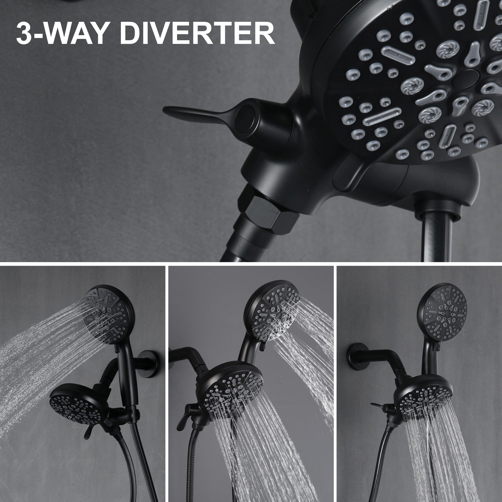 7-Function Dual Shower Head System with Handheld Shower and Pressure Balance Valve in Matte Black