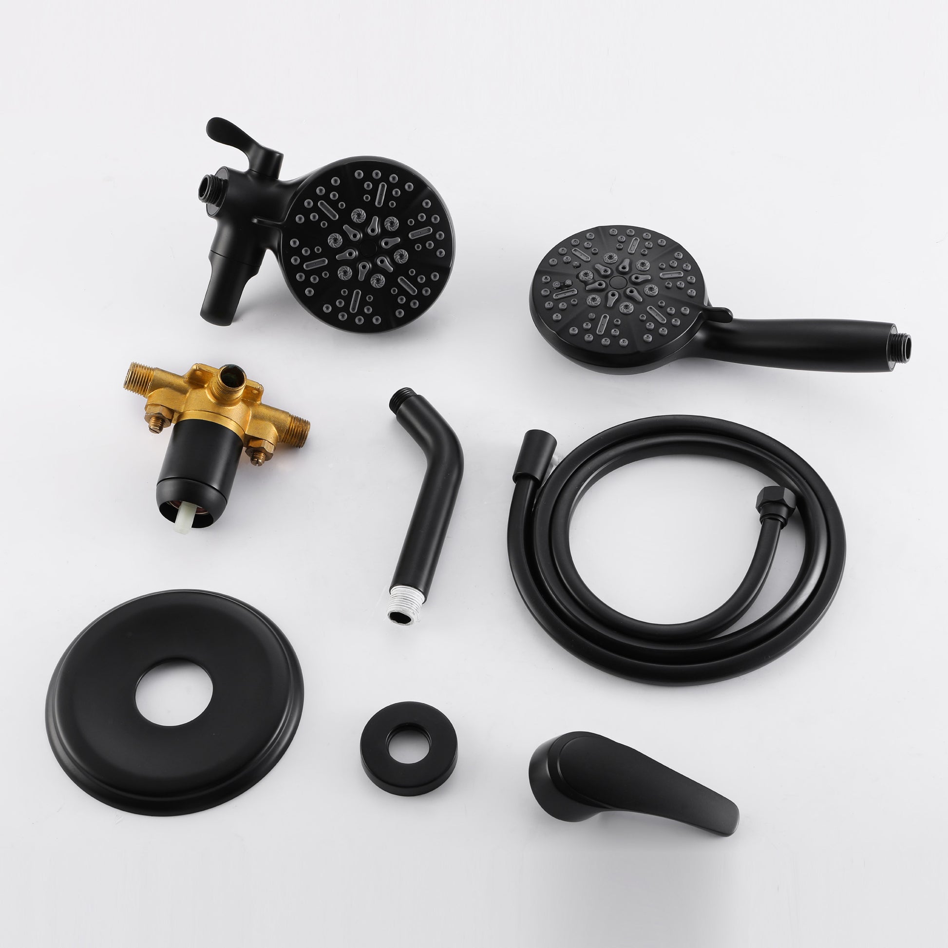 7-Function Dual Shower Head System with Handheld Shower and Pressure Balance Valve in Matte Black