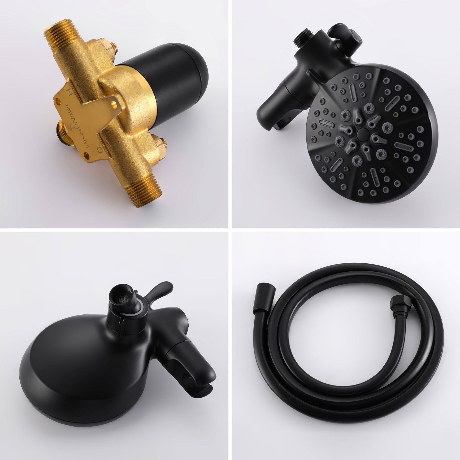 7-Function Dual Shower Head System with Handheld Shower and Pressure Balance Valve in Matte Black