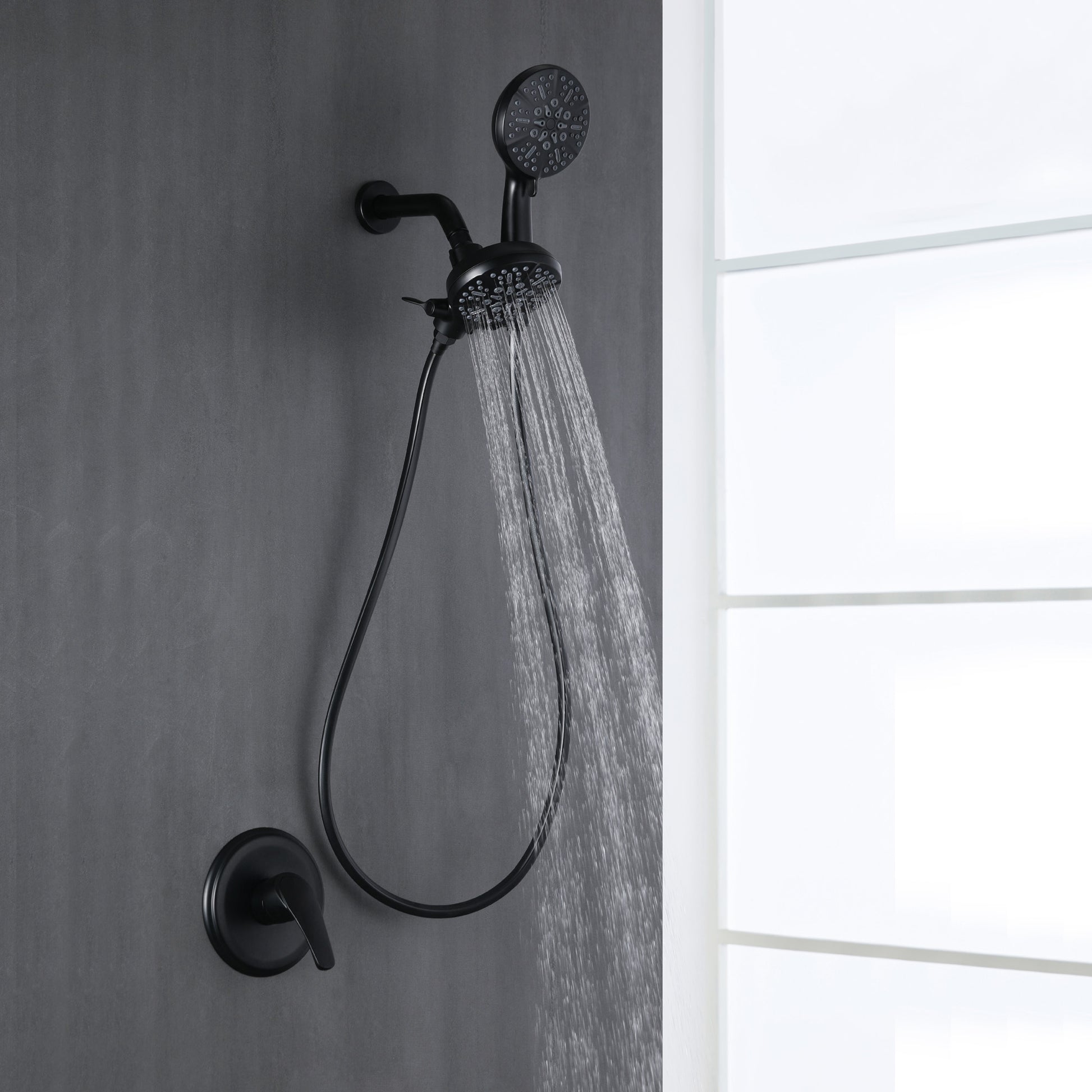 7-Function Dual Shower Head System with Handheld Shower and Pressure Balance Valve in Matte Black