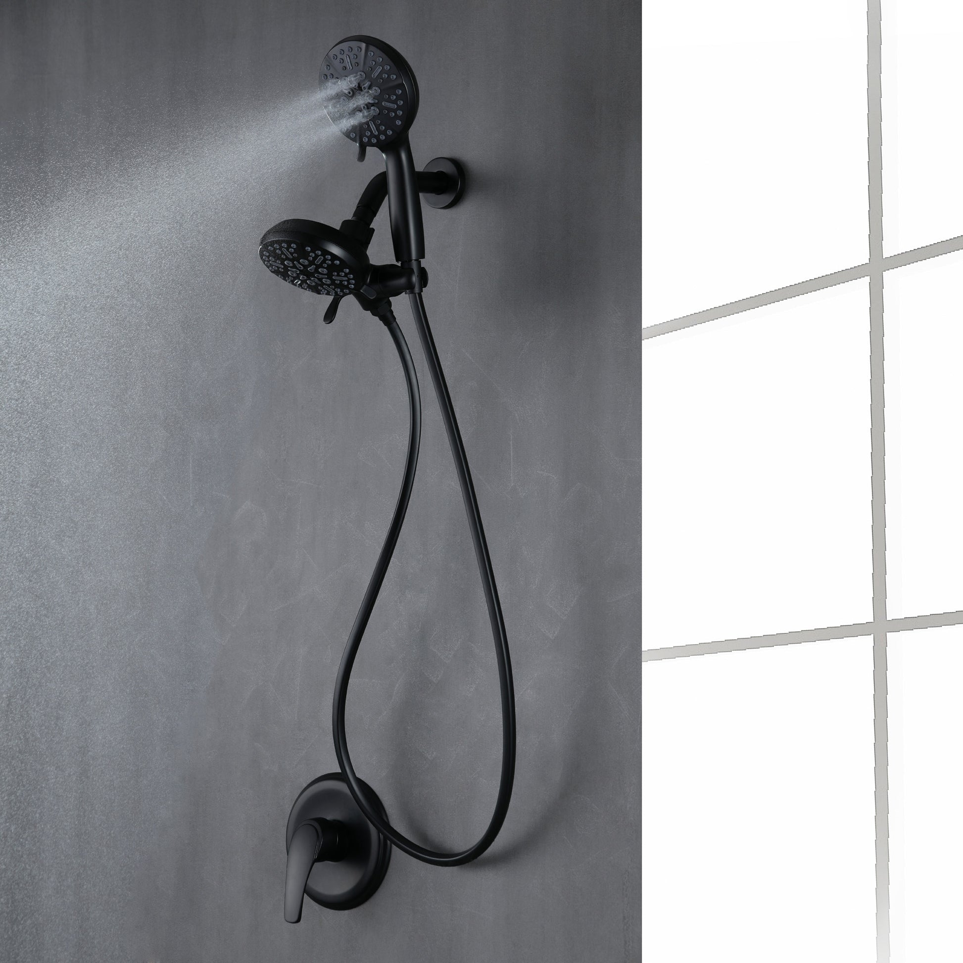7-Function Dual Shower Head System with Handheld Shower and Pressure Balance Valve in Matte Black