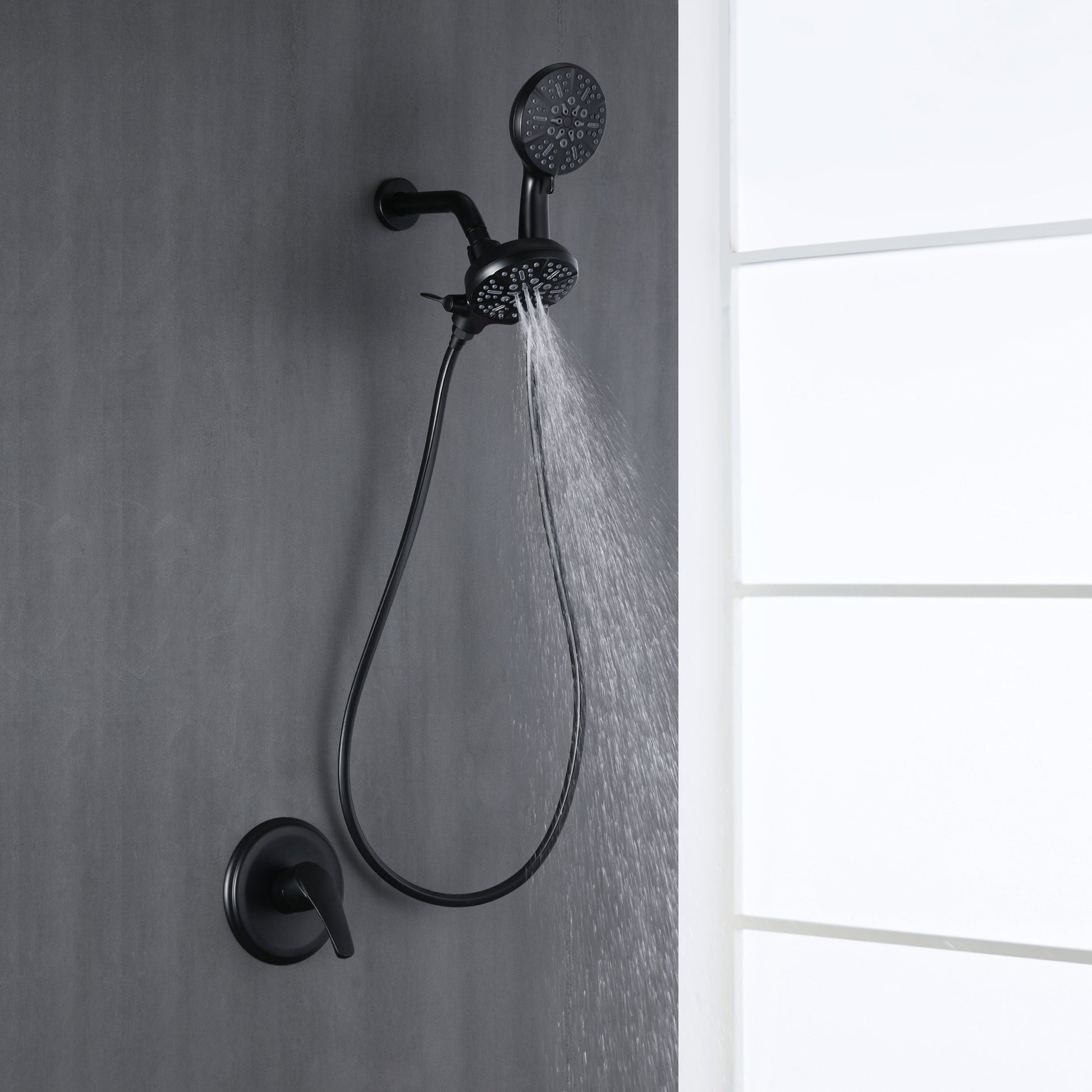7-Function Dual Shower Head System with Handheld Shower and Pressure Balance Valve in Matte Black