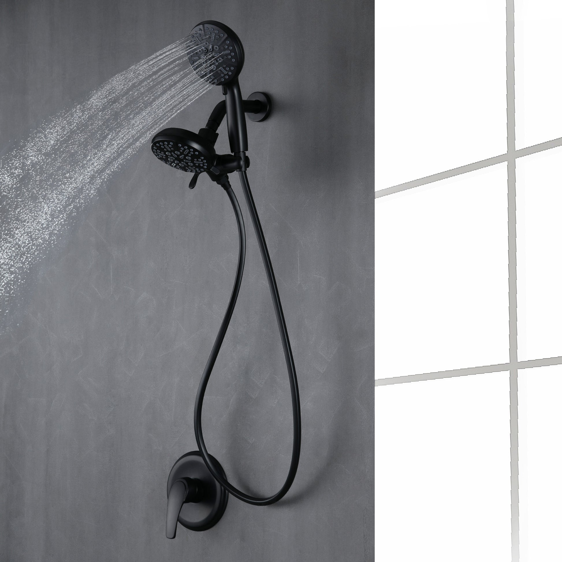 7-Function Dual Shower Head System with Handheld Shower and Pressure Balance Valve in Matte Black