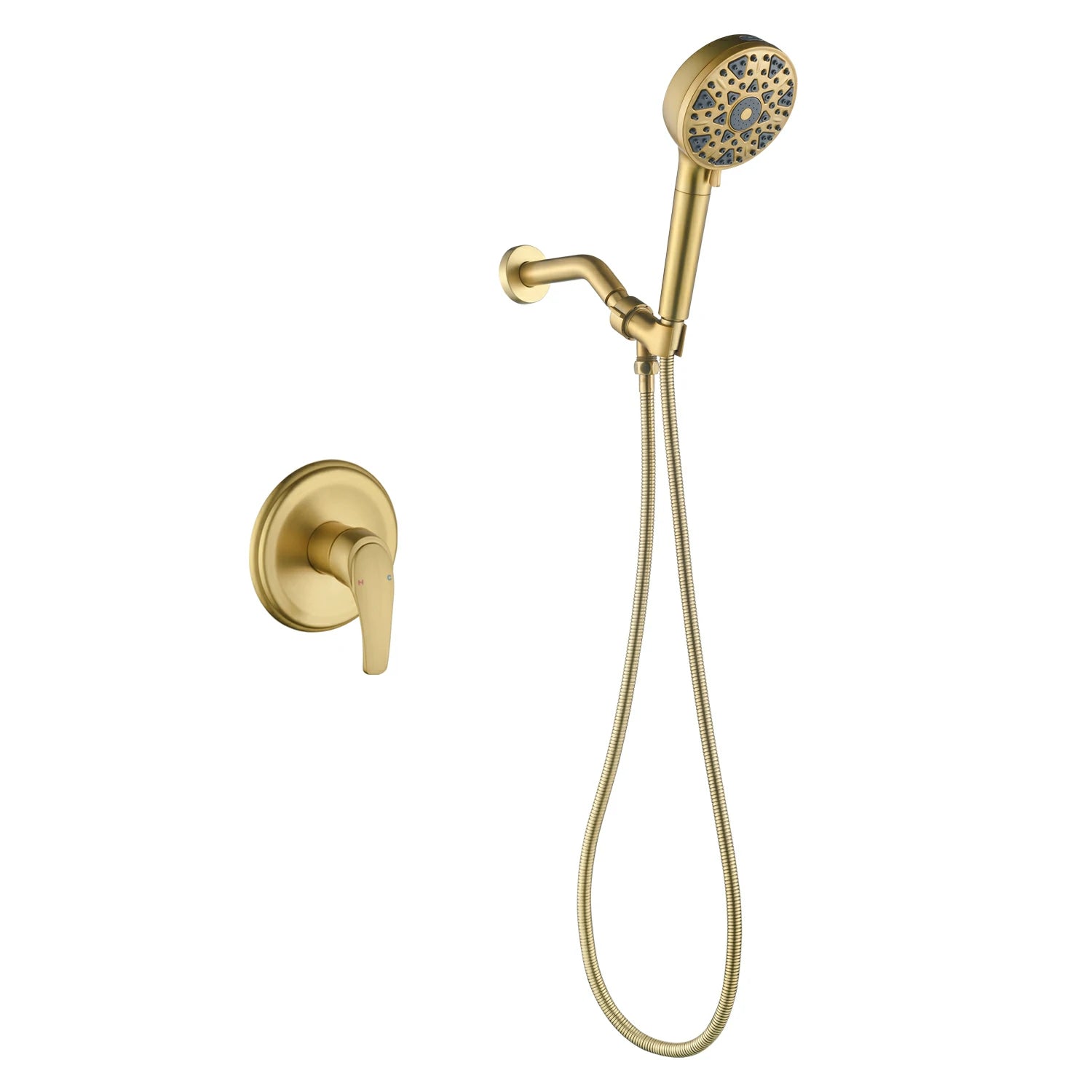 7-Function Handheld Shower System with Filter and Pressure Balance Valve in Brushed Gold