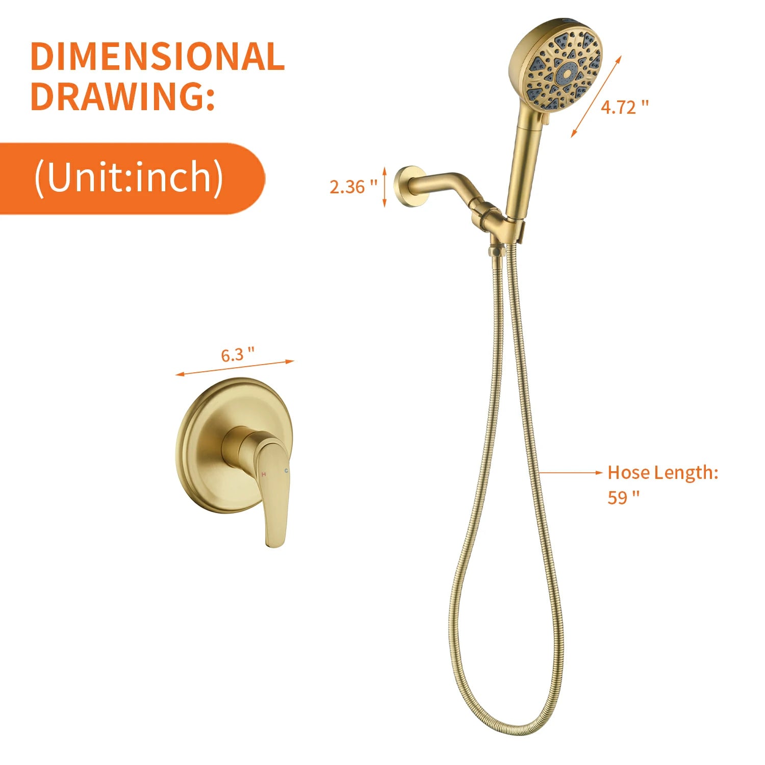7-Function Handheld Shower System with Filter and Pressure Balance Valve in Brushed Gold