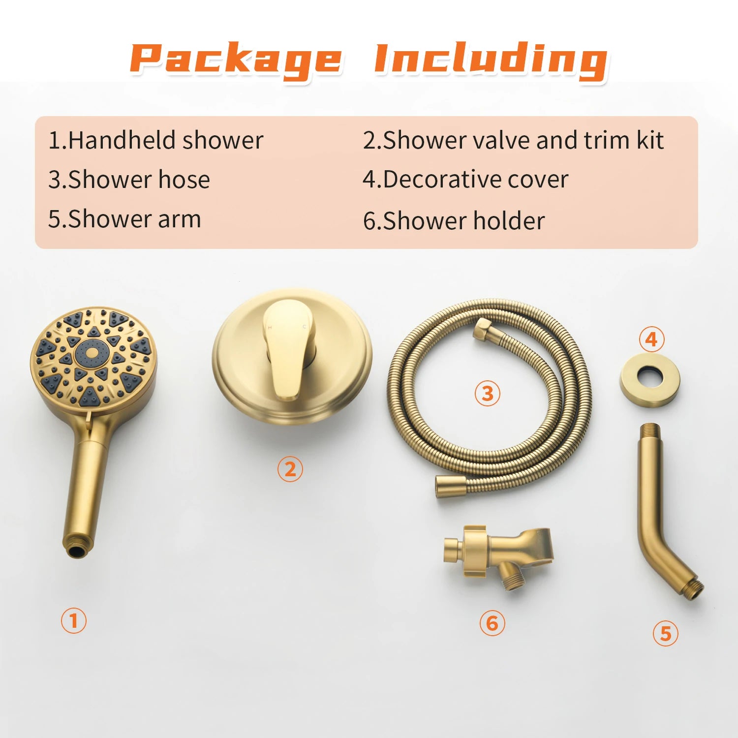 7-Function Handheld Shower System with Filter and Pressure Balance Valve in Brushed Gold