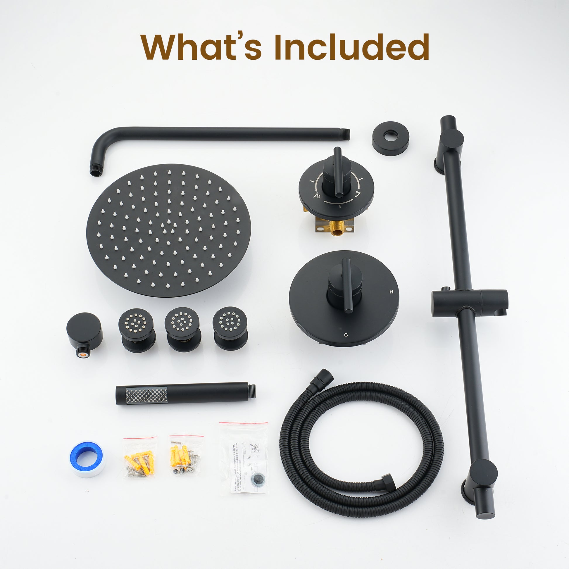 10-inch Wall-Mounted Rain Shower System with Body Jets & Slide Bar