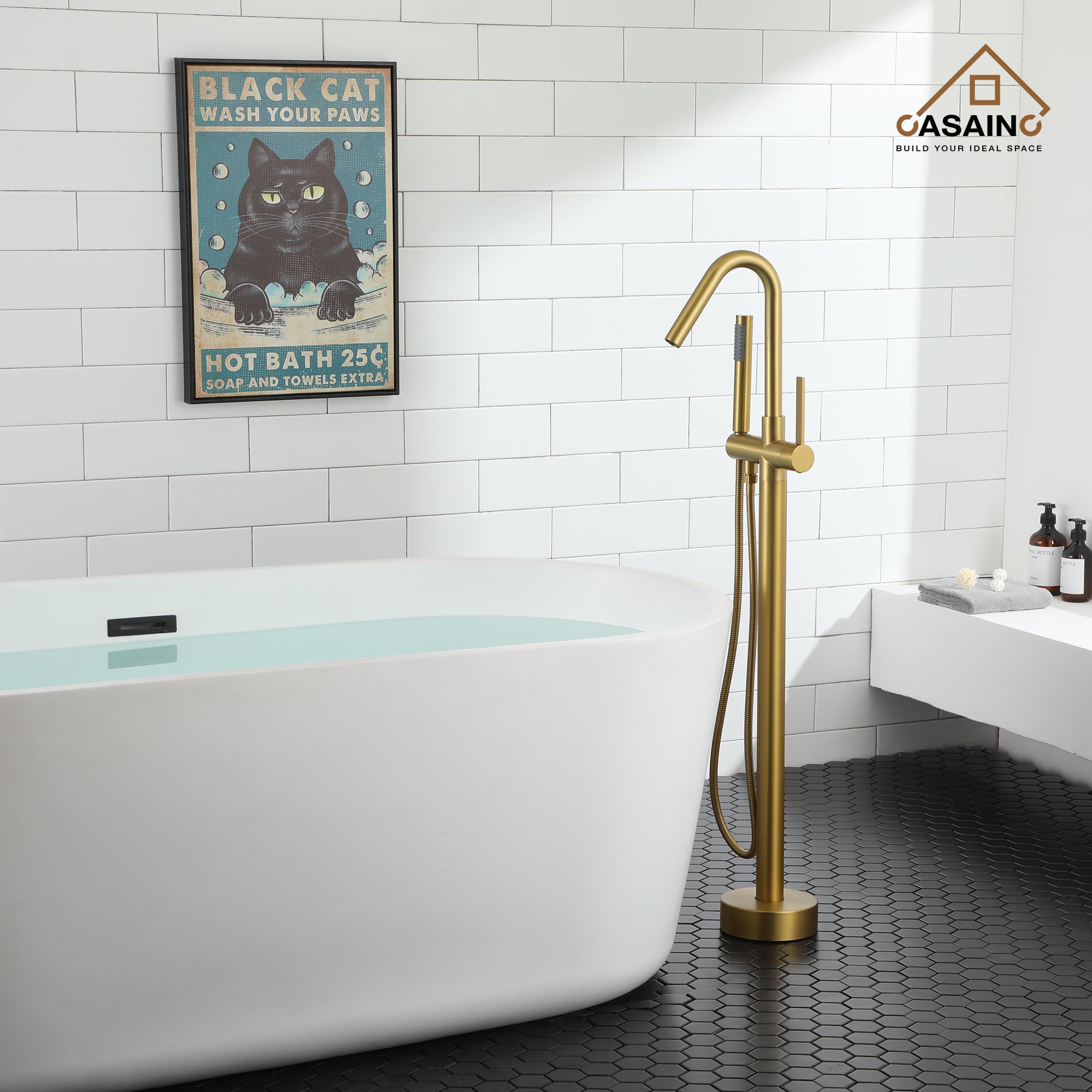 Freestanding Single-Handle Bathtub Faucet with Hand Shower