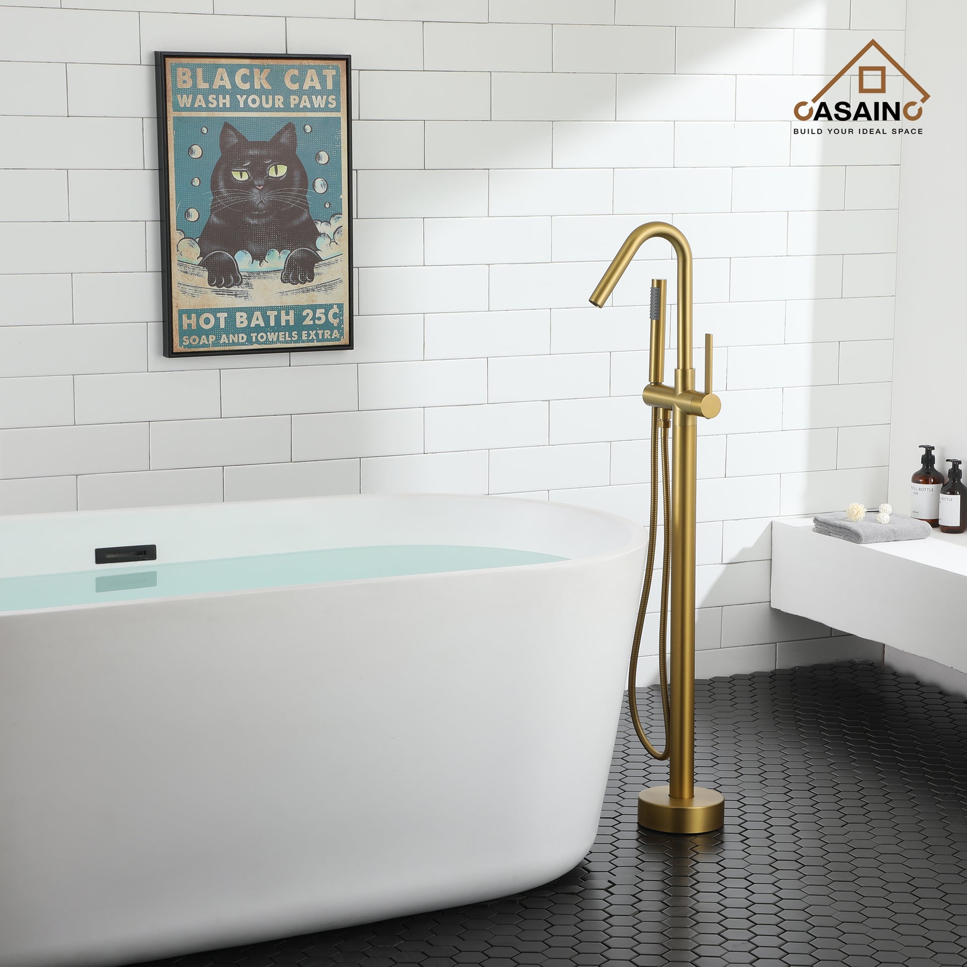 Freestanding Single-Handle Bathtub Faucet with Hand Shower