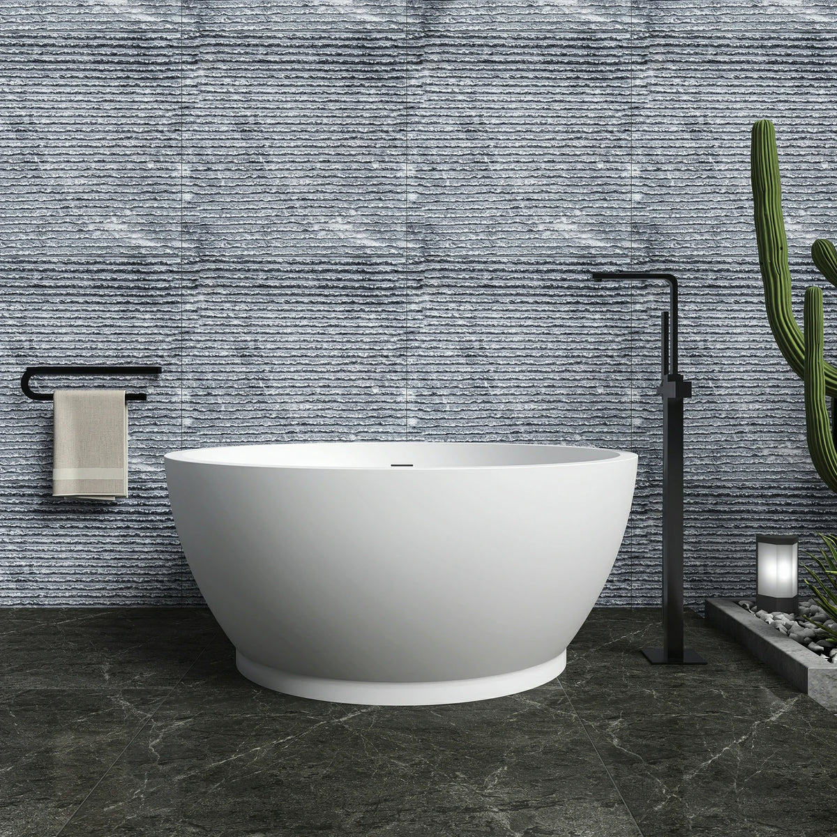 52.7" Round Freestanding Solid Surface Soaking Bathtub in Matte White