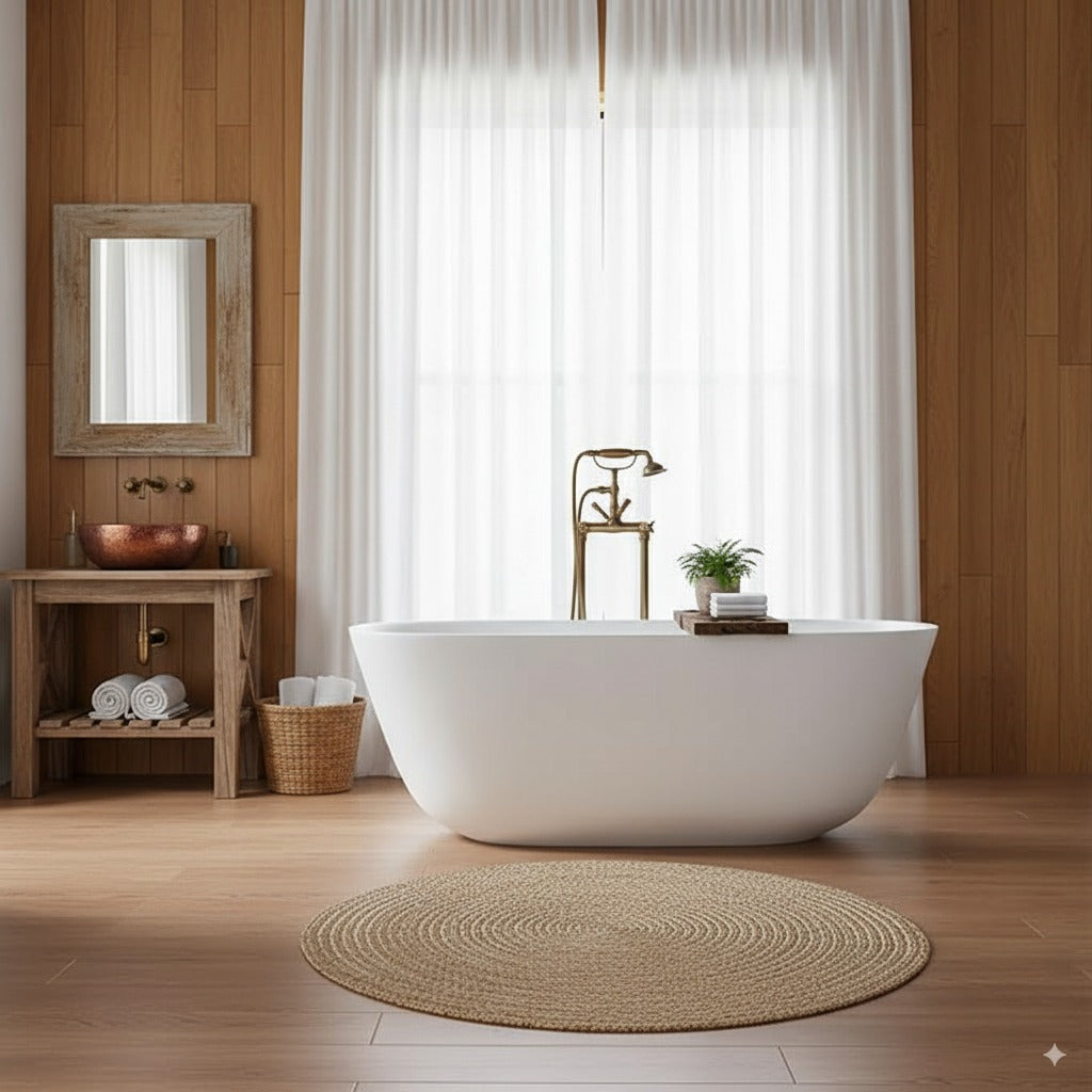 67" Minimalist Stone Resin Freestanding Soaking Tub with Oval Design