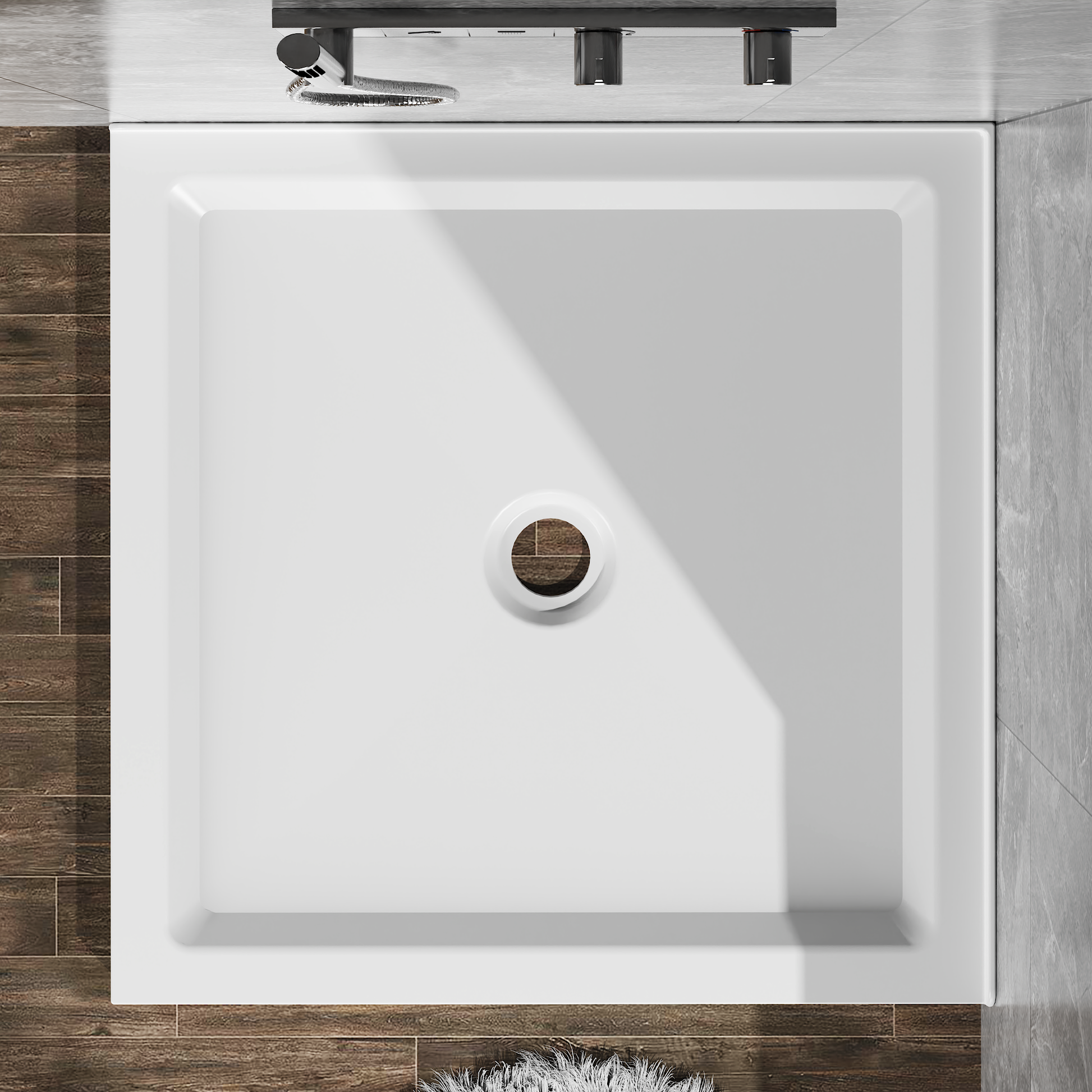 36" x 36" White Double-Threshold Shower Base with Center Drain, Anti-Slip Acrylic Shower Pan