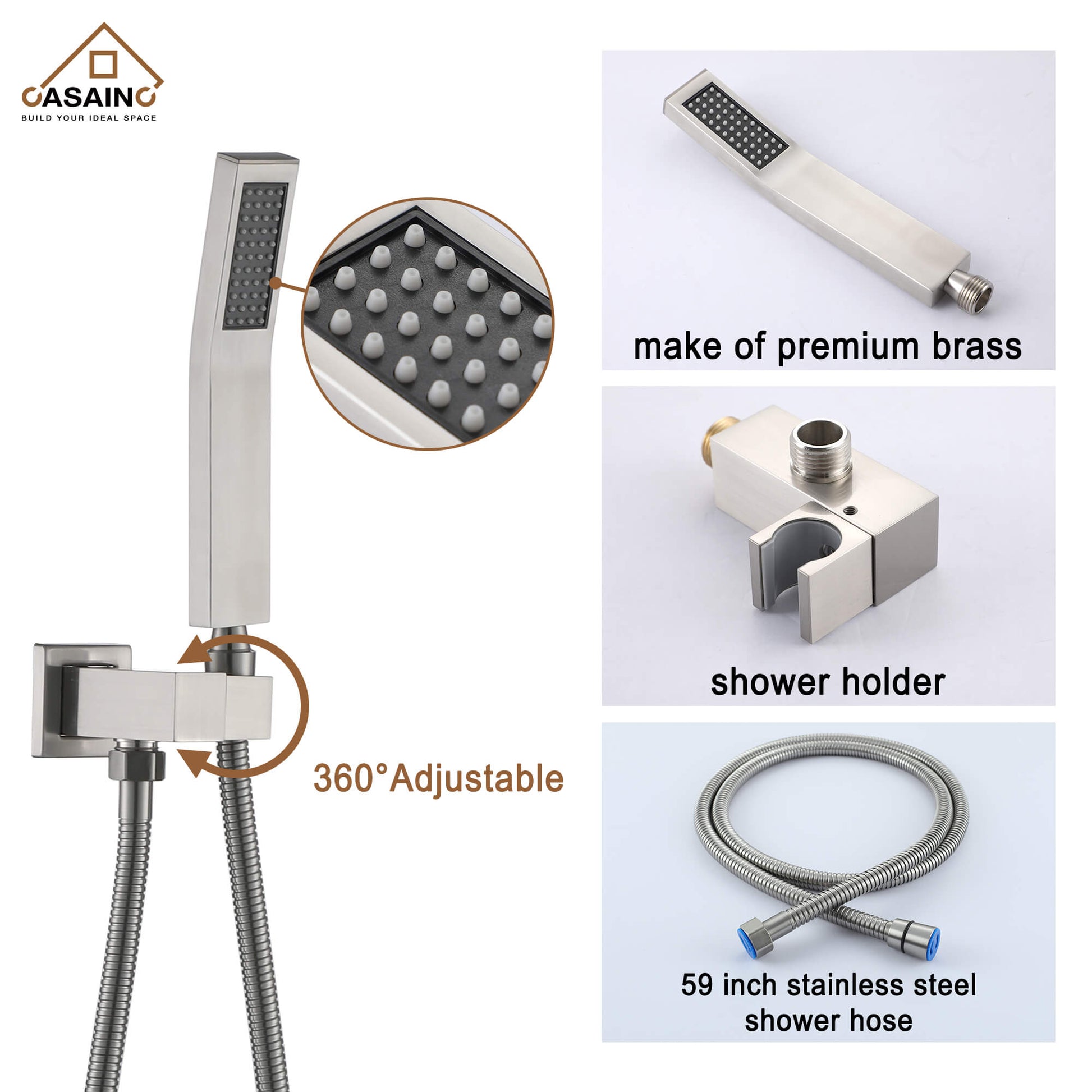CASAINC 2-Function Shower System with Handheld Shower in Brushed Nickel/Matte Black