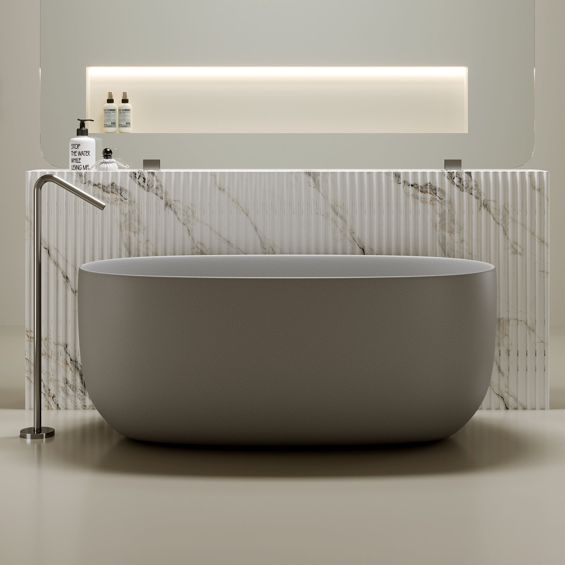 51" Freestanding Stone Resin Soaking Tub with One-Side Overflow, Turquoise Green/Beige/Cream Grey/Grey
