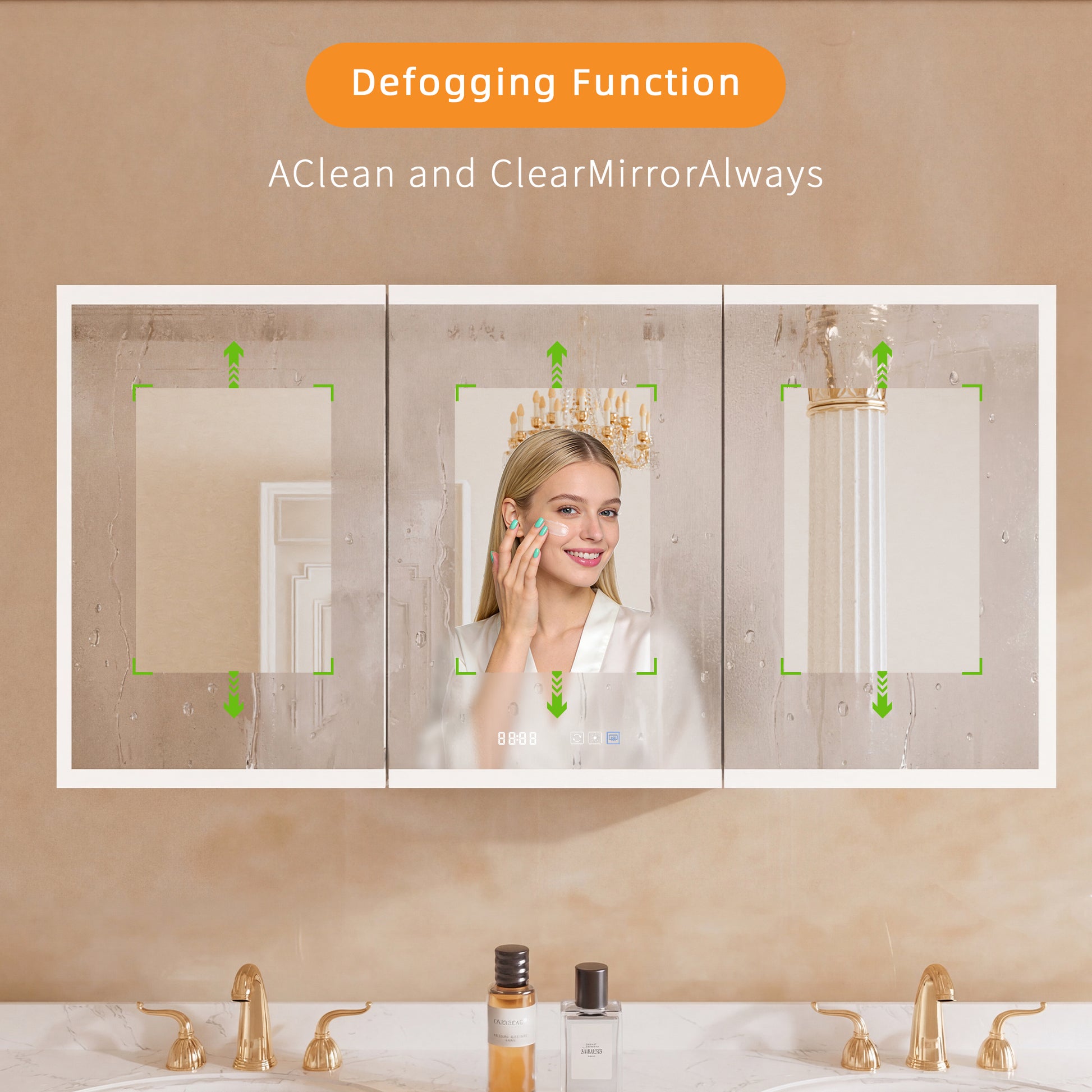 72" W x 36" H LED Lighted Bathroom Medicine Cabinet with Mirror, Tempered Glass Door, Anti-Fog Function and Adjustable Shelves Storage Cabinet (Copy)