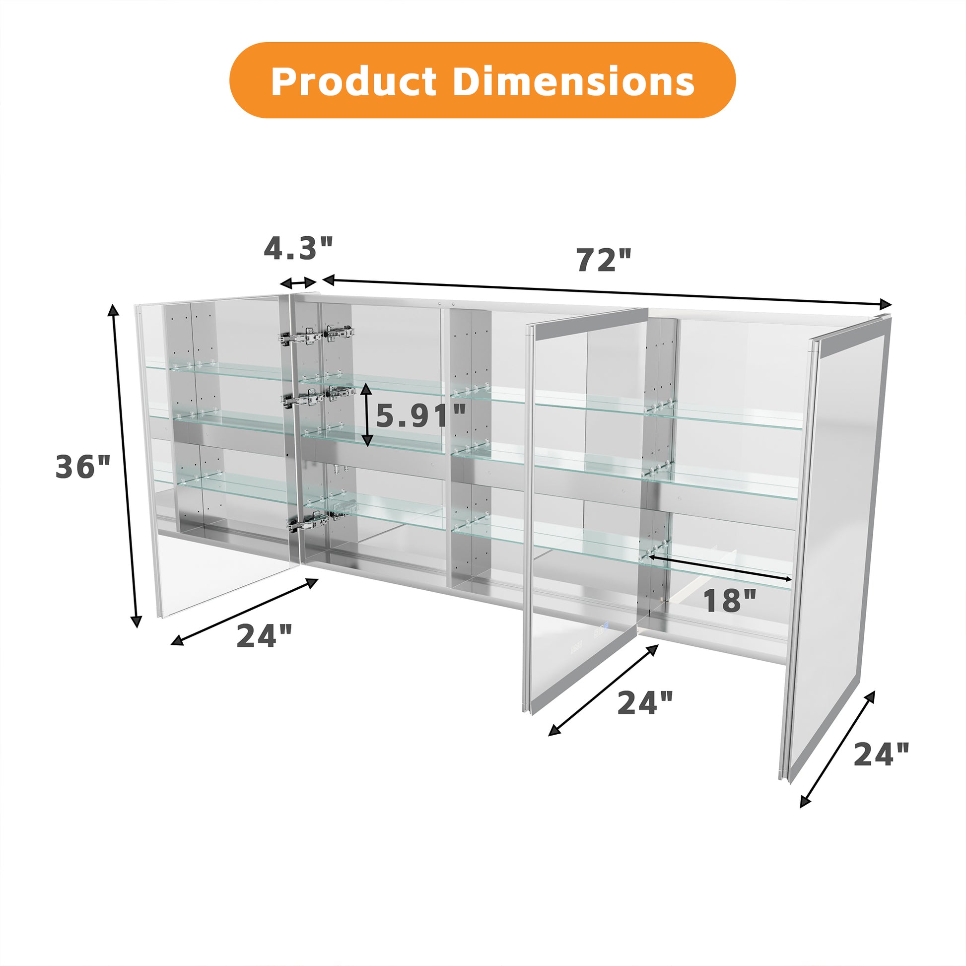 72" W x 36" H LED Lighted Bathroom Medicine Cabinet with Mirror, Tempered Glass Door, Anti-Fog Function and Adjustable Shelves Storage Cabinet (Copy)