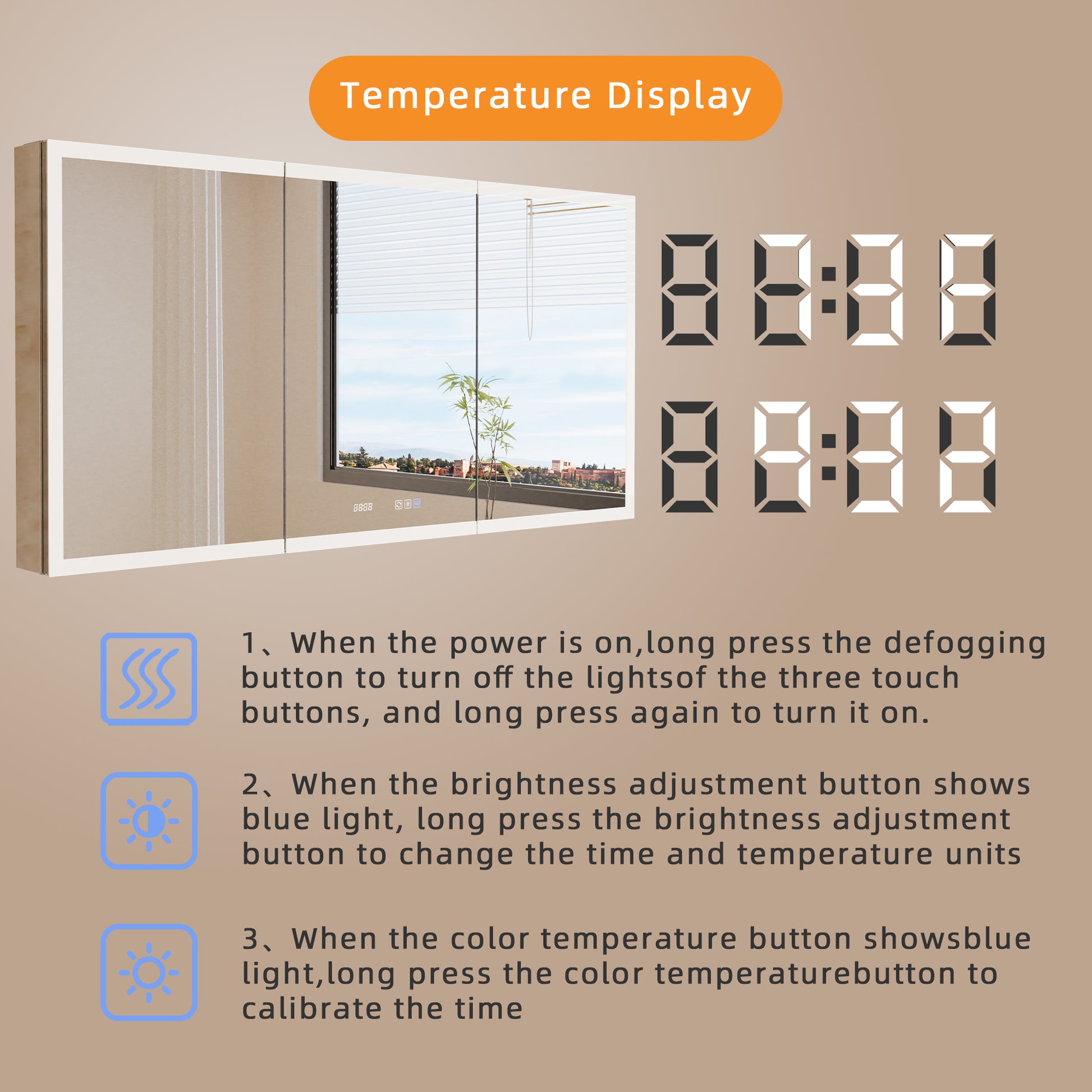 72" W x 36" H LED Lighted Bathroom Medicine Cabinet with Mirror, Tempered Glass Door, Anti-Fog Function and Adjustable Shelves Storage Cabinet (Copy)