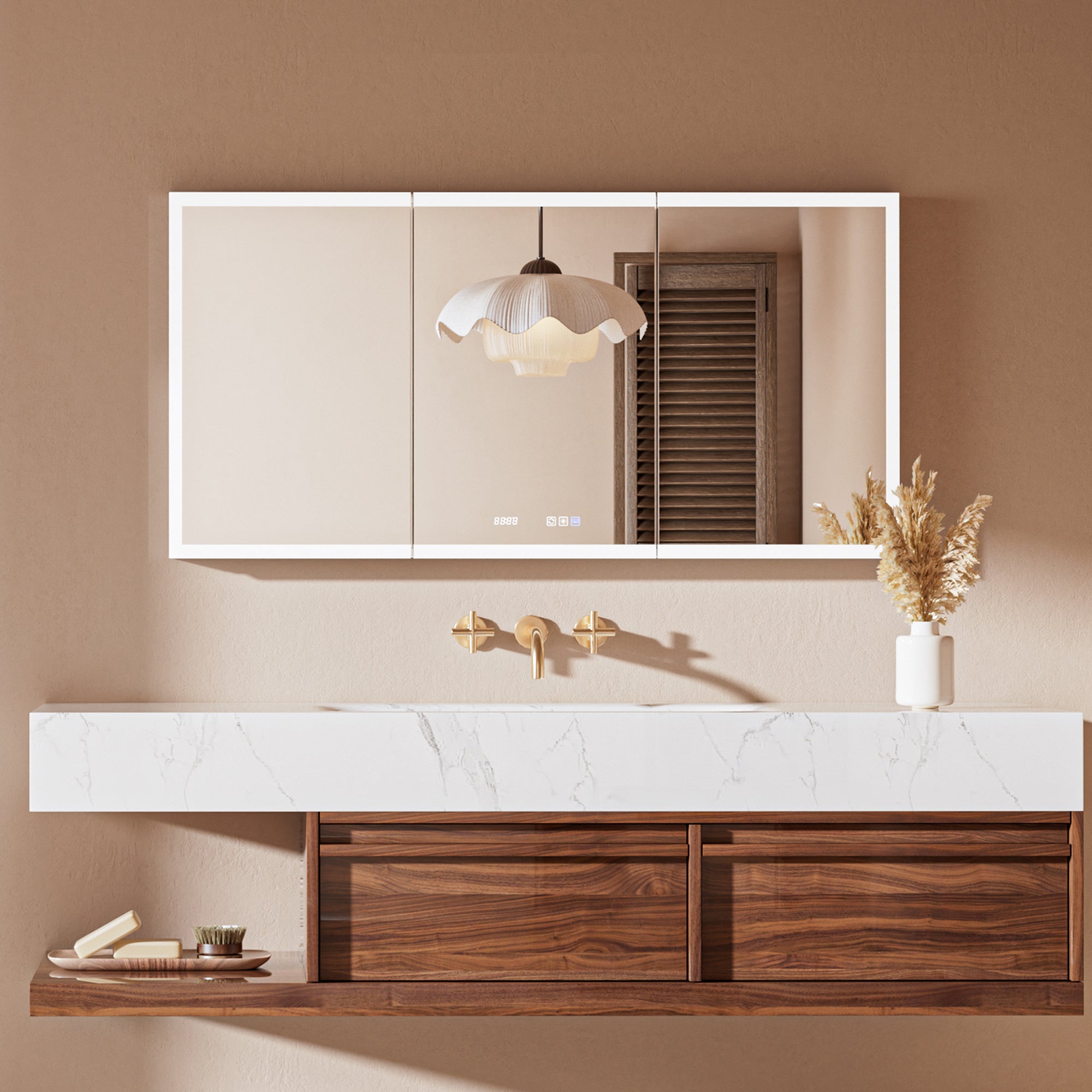 72" W x 36" H LED Lighted Bathroom Medicine Cabinet with Mirror, Tempered Glass Door, Anti-Fog Function and Adjustable Shelves Storage Cabinet (Copy)