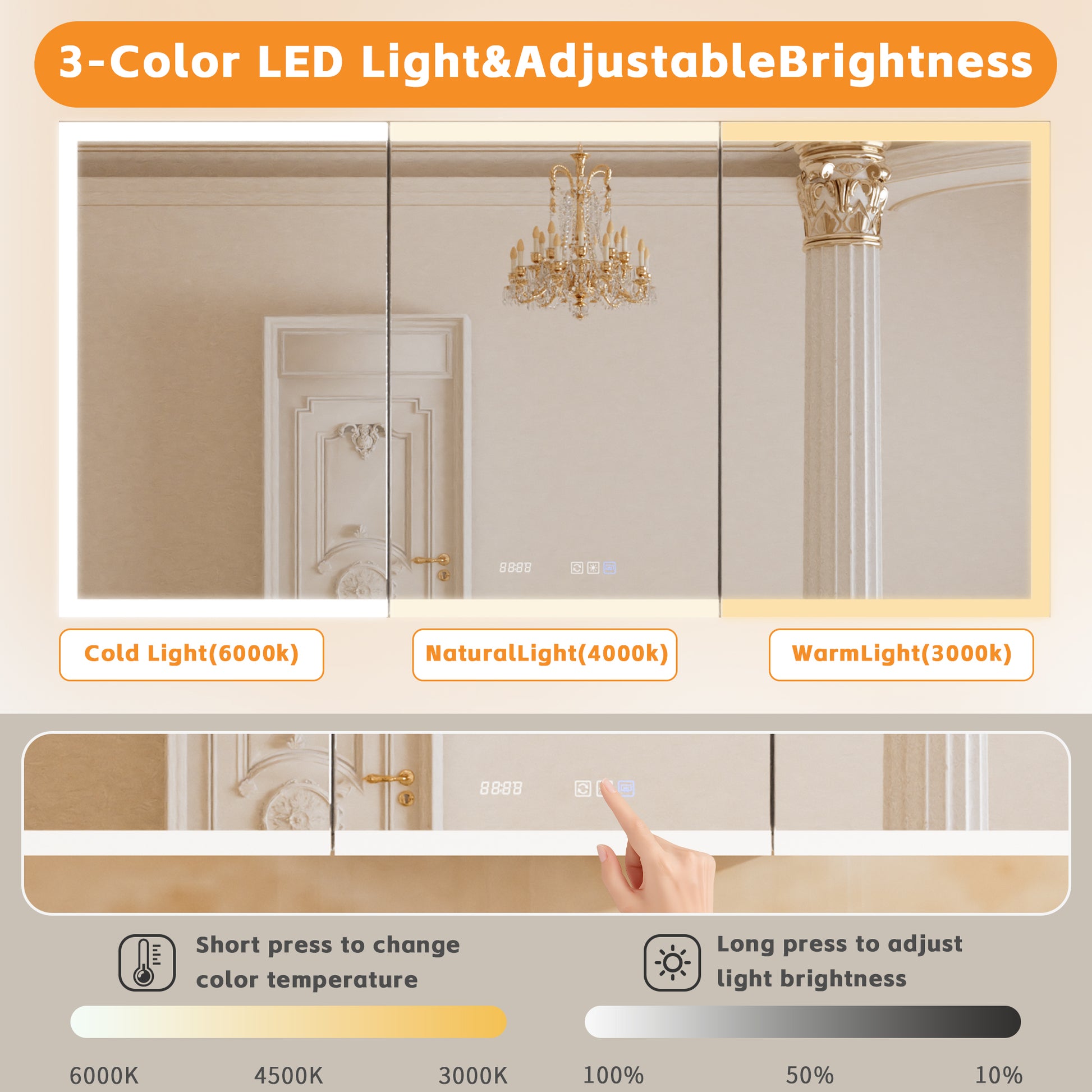 72" W x 36" H LED Lighted Bathroom Medicine Cabinet with Mirror, Tempered Glass Door, Anti-Fog Function and Adjustable Shelves Storage Cabinet (Copy)