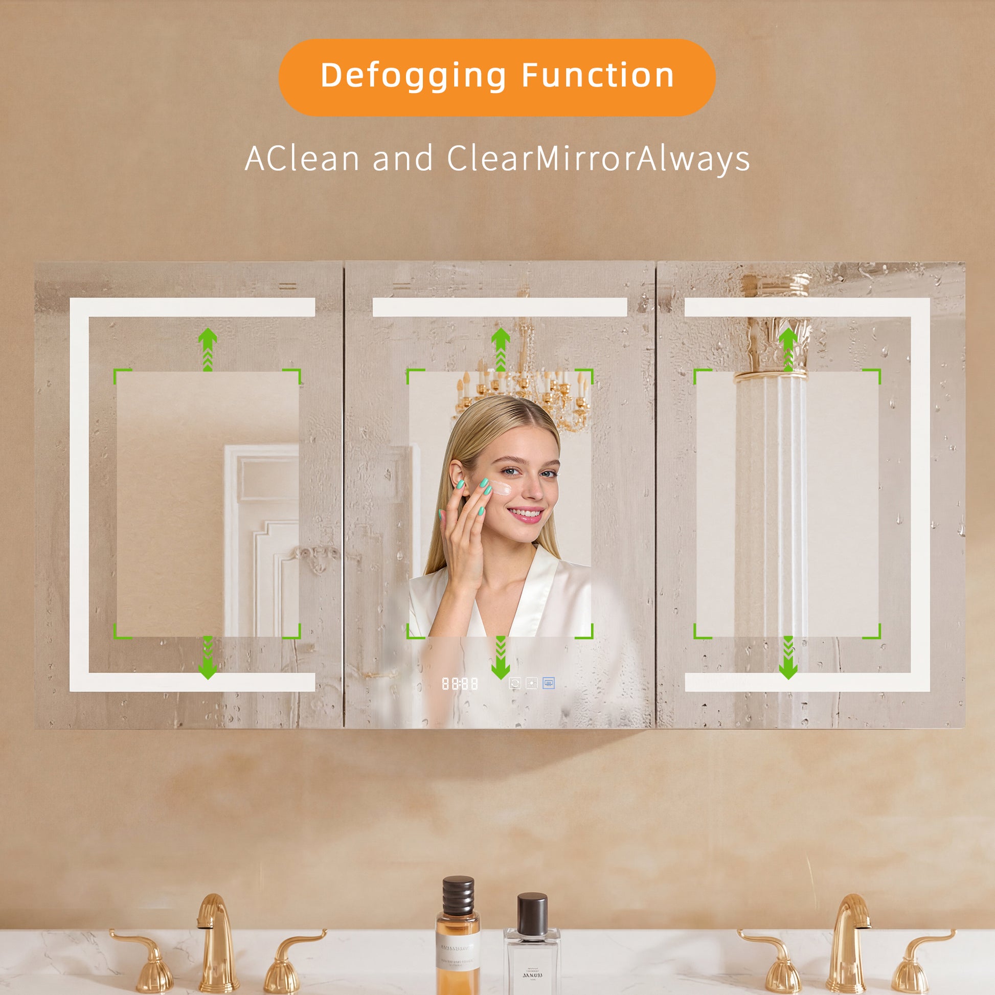 72" W x 36" H LED Lighted Bathroom Medicine Cabinet with Mirror, Tempered Glass Door, Anti-Fog Function and Adjustable Shelves Storage Cabinet (Copy)