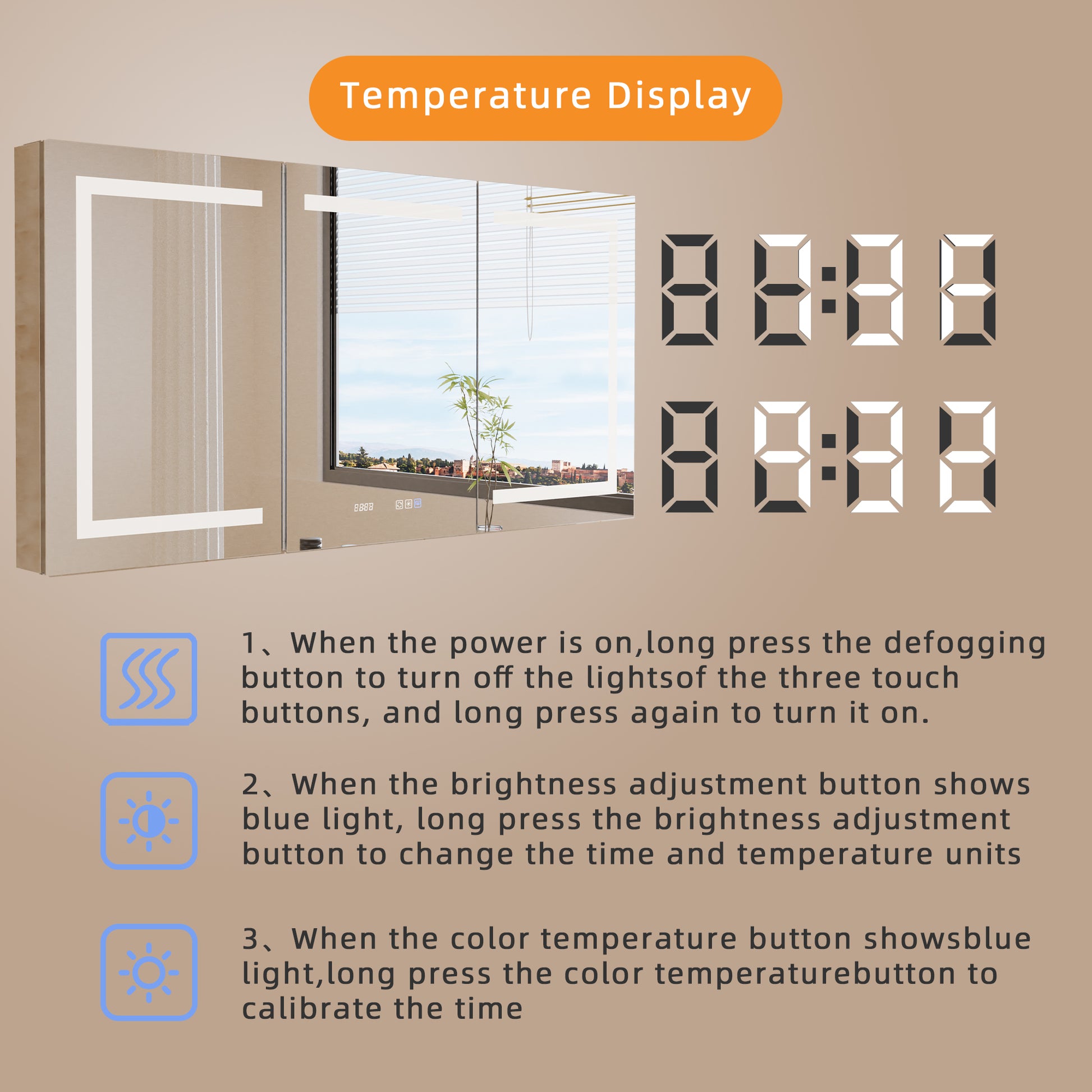 72" W x 36" H LED Lighted Bathroom Medicine Cabinet with Mirror, Tempered Glass Door, Anti-Fog Function and Adjustable Shelves Storage Cabinet (Copy)