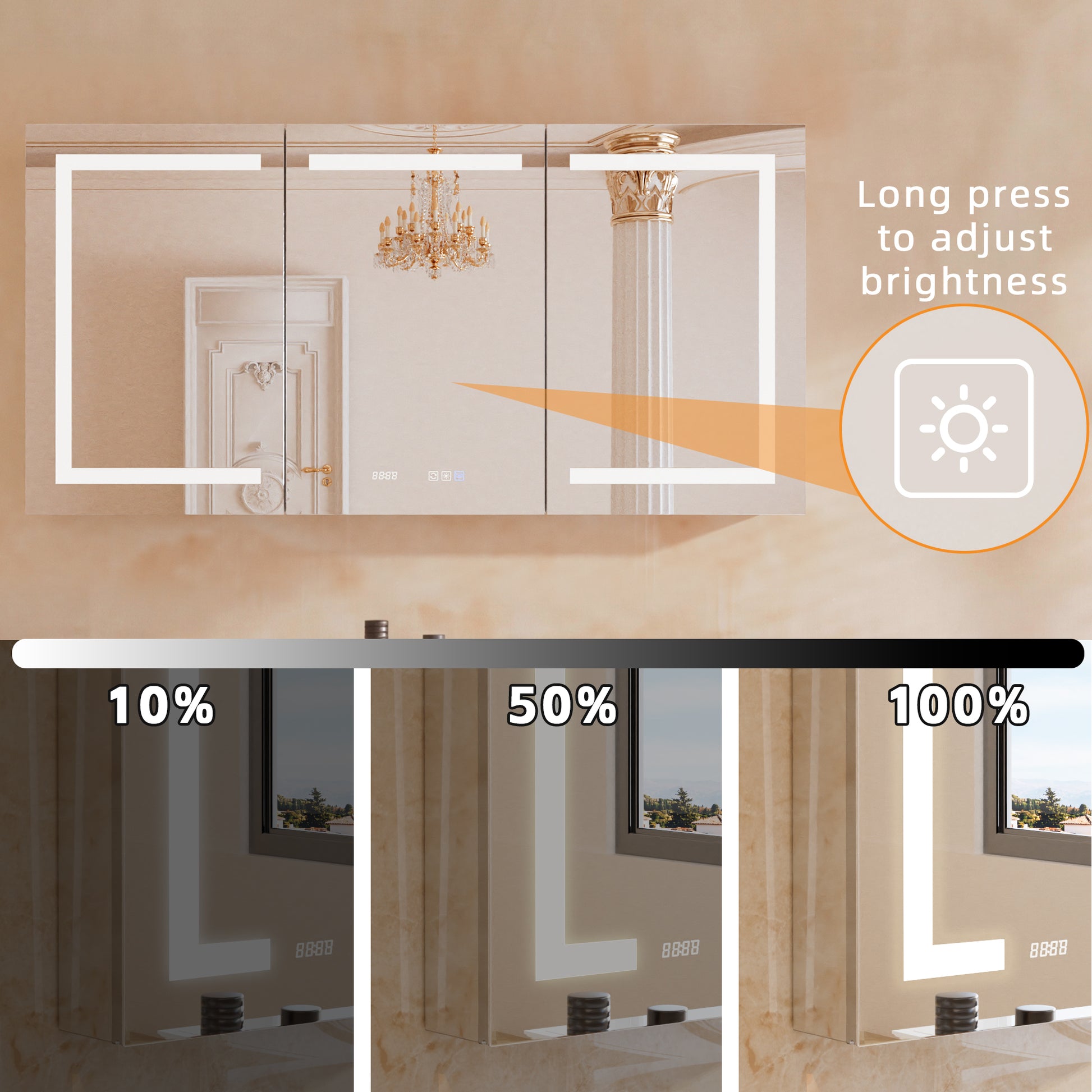 72" W x 36" H LED Lighted Bathroom Medicine Cabinet with Mirror, Tempered Glass Door, Anti-Fog Function and Adjustable Shelves Storage Cabinet (Copy)