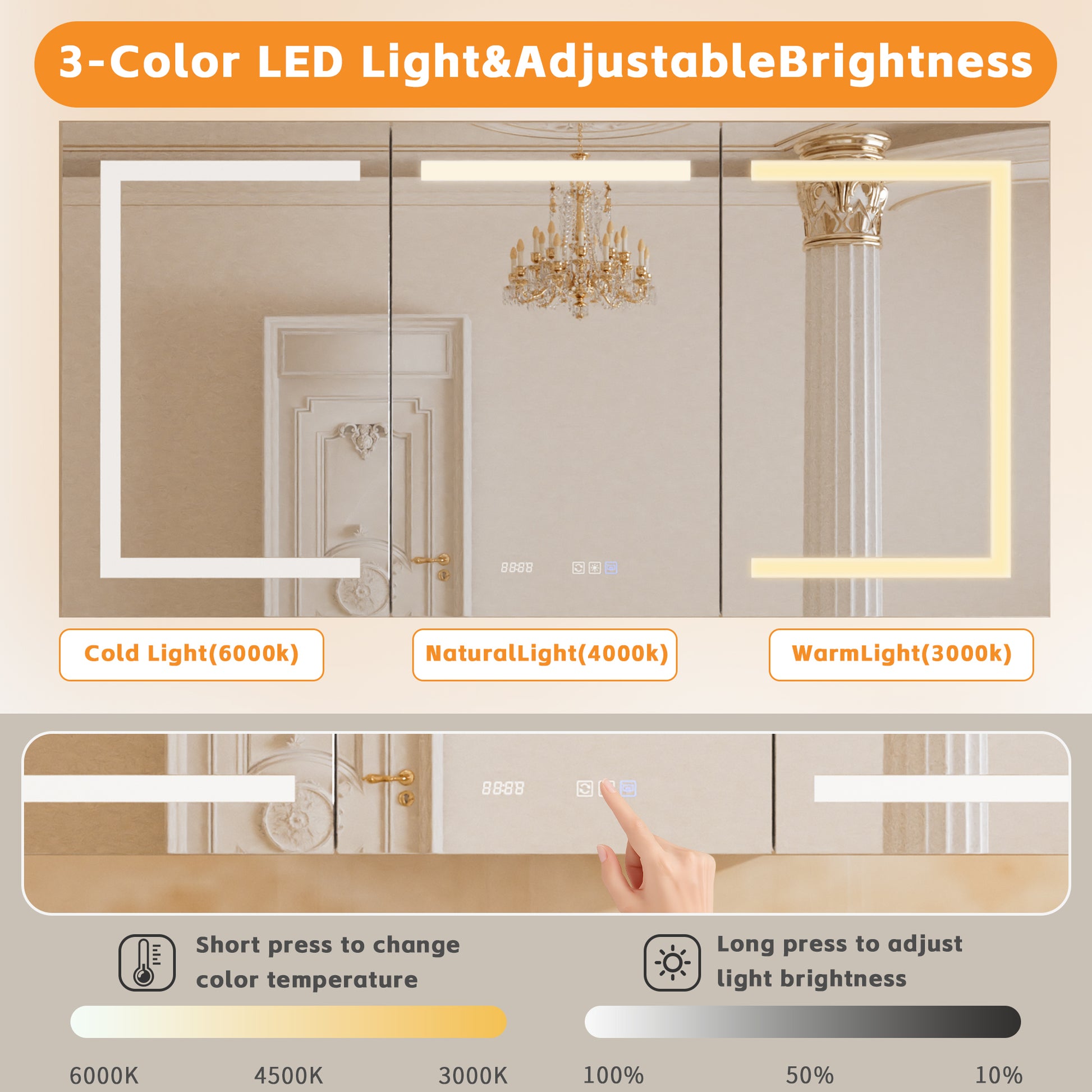 72" W x 36" H LED Lighted Bathroom Medicine Cabinet with Mirror, Tempered Glass Door, Anti-Fog Function and Adjustable Shelves Storage Cabinet (Copy)