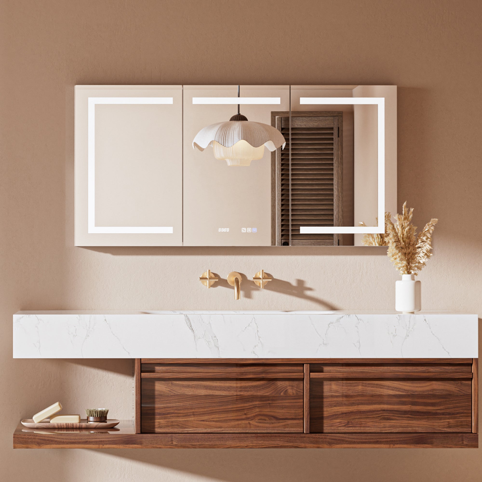 72" W x 36" H LED Lighted Bathroom Medicine Cabinet with Mirror, Tempered Glass Door, Anti-Fog Function and Adjustable Shelves Storage Cabinet (Copy)