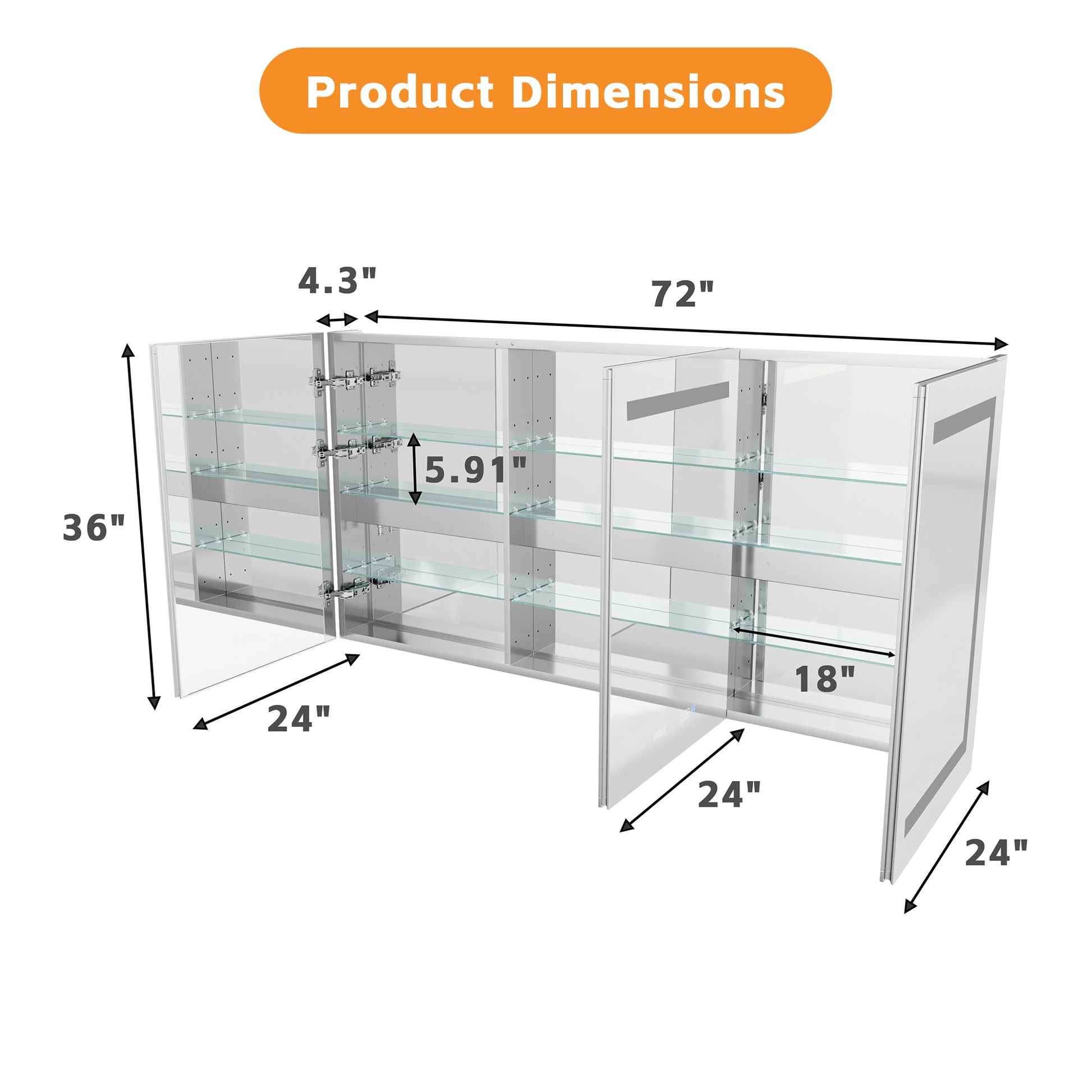 72" W x 36" H LED Lighted Bathroom Medicine Cabinet with Mirror, Tempered Glass Door, Anti-Fog Function and Adjustable Shelves Storage Cabinet (Copy)