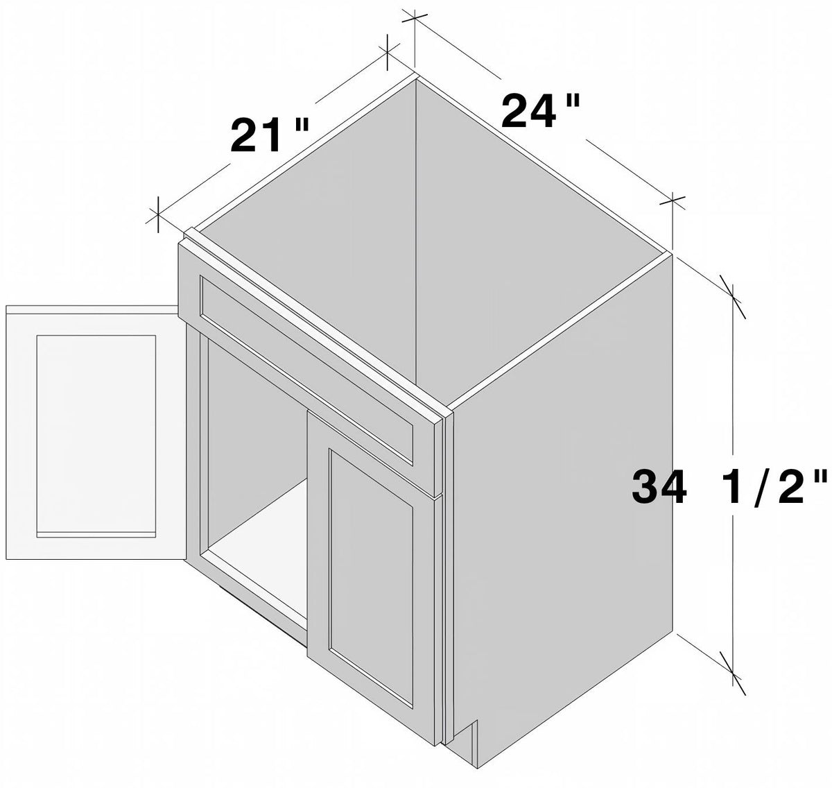 Dove Grey RTA 24"/30"W x 21"D x 34.5"H Vanity Base Cabinet with 2 Doors and 1 False Drawer