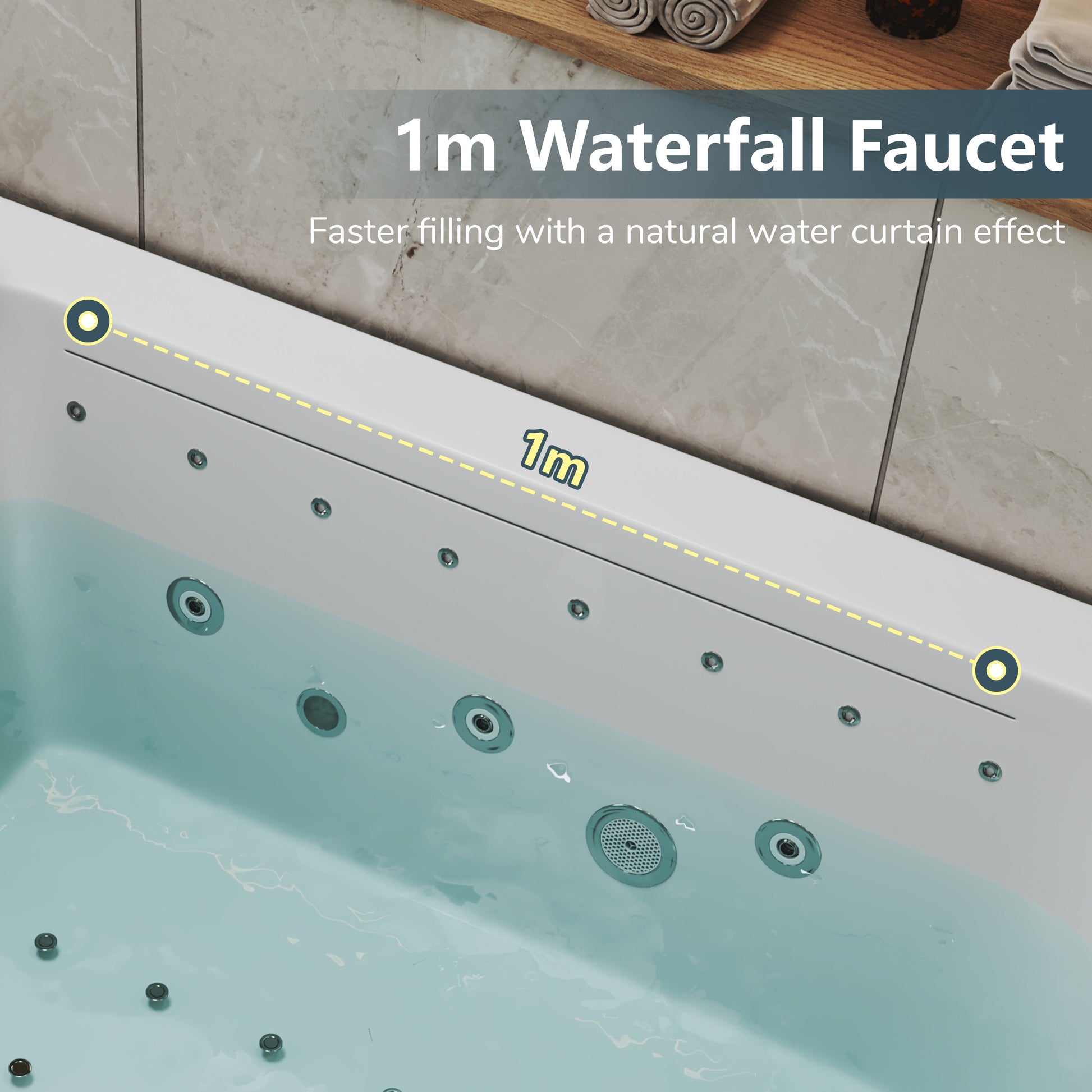 73" Freestanding Dual-Headrest Soaking Tub with Whirlpool, Air Bubble SPA