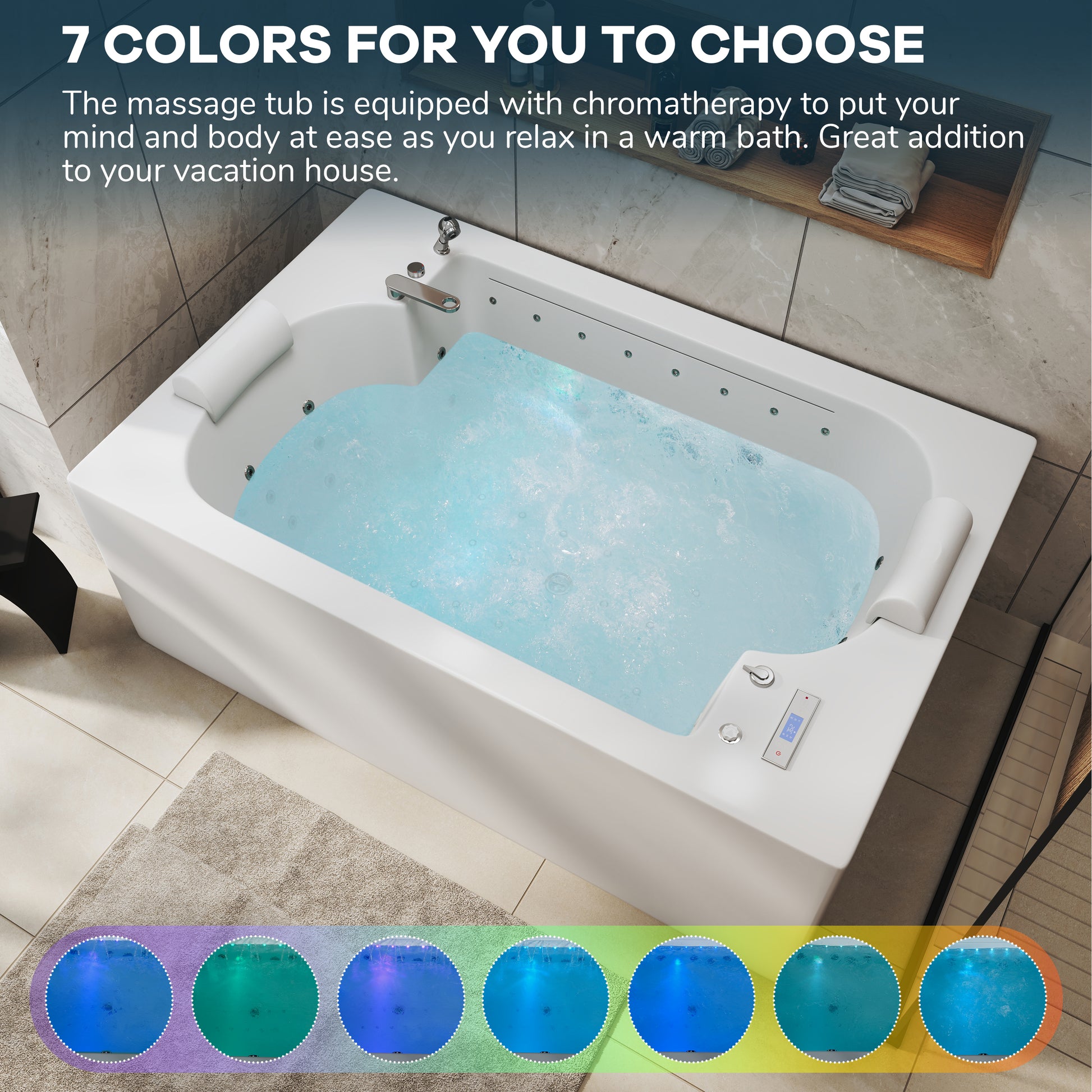 73" Freestanding Dual-Headrest Soaking Tub with Whirlpool, Air Bubble SPA